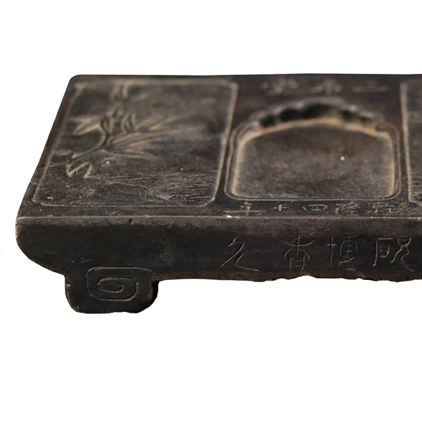 Chinese Inkstone with Bamboo and Birds in Flight In Good Condition In Chicago, IL