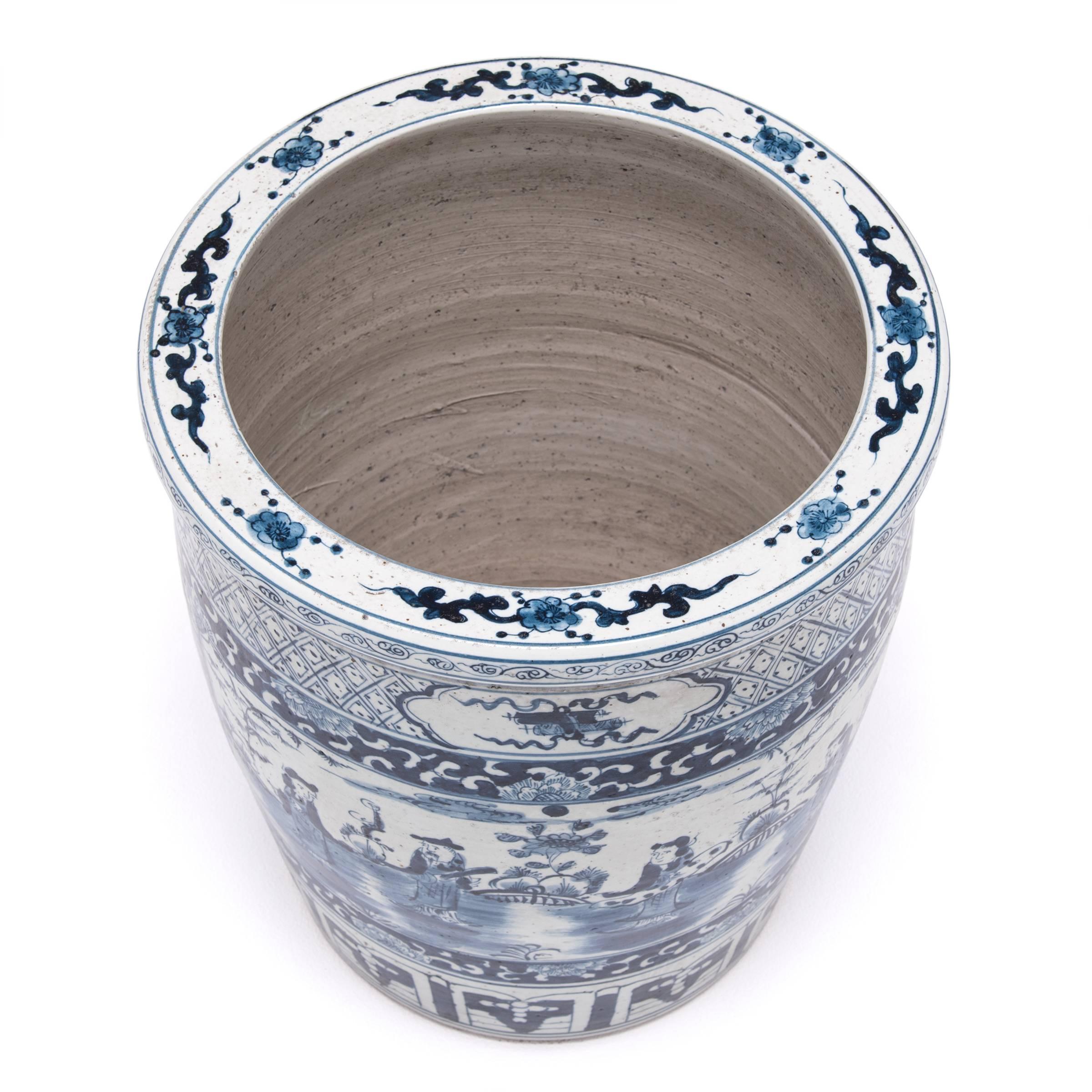 Contemporary Chinese Blue and White Scholars' Scroll Jar