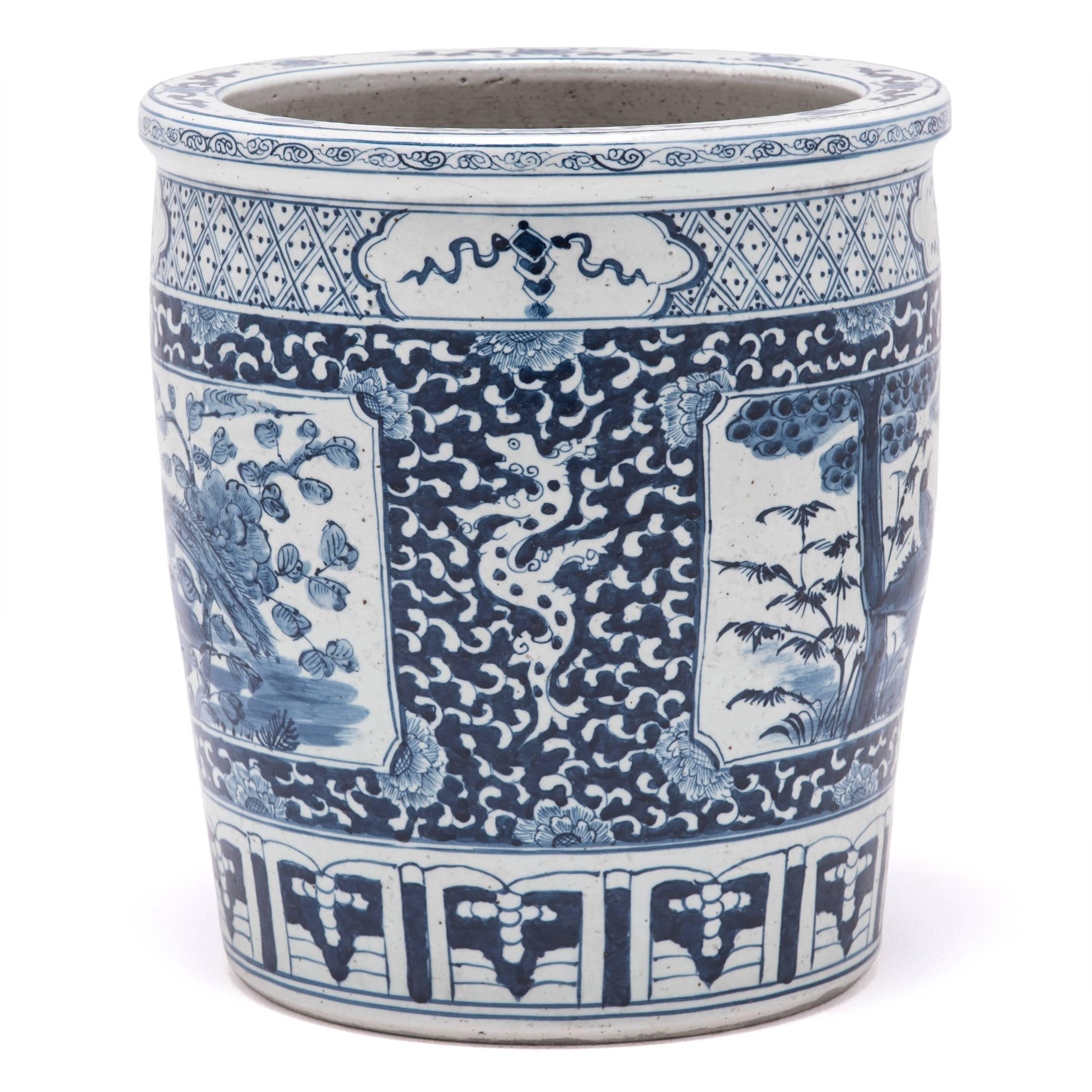 Glazed Blue and White Scholars' Scroll Jar