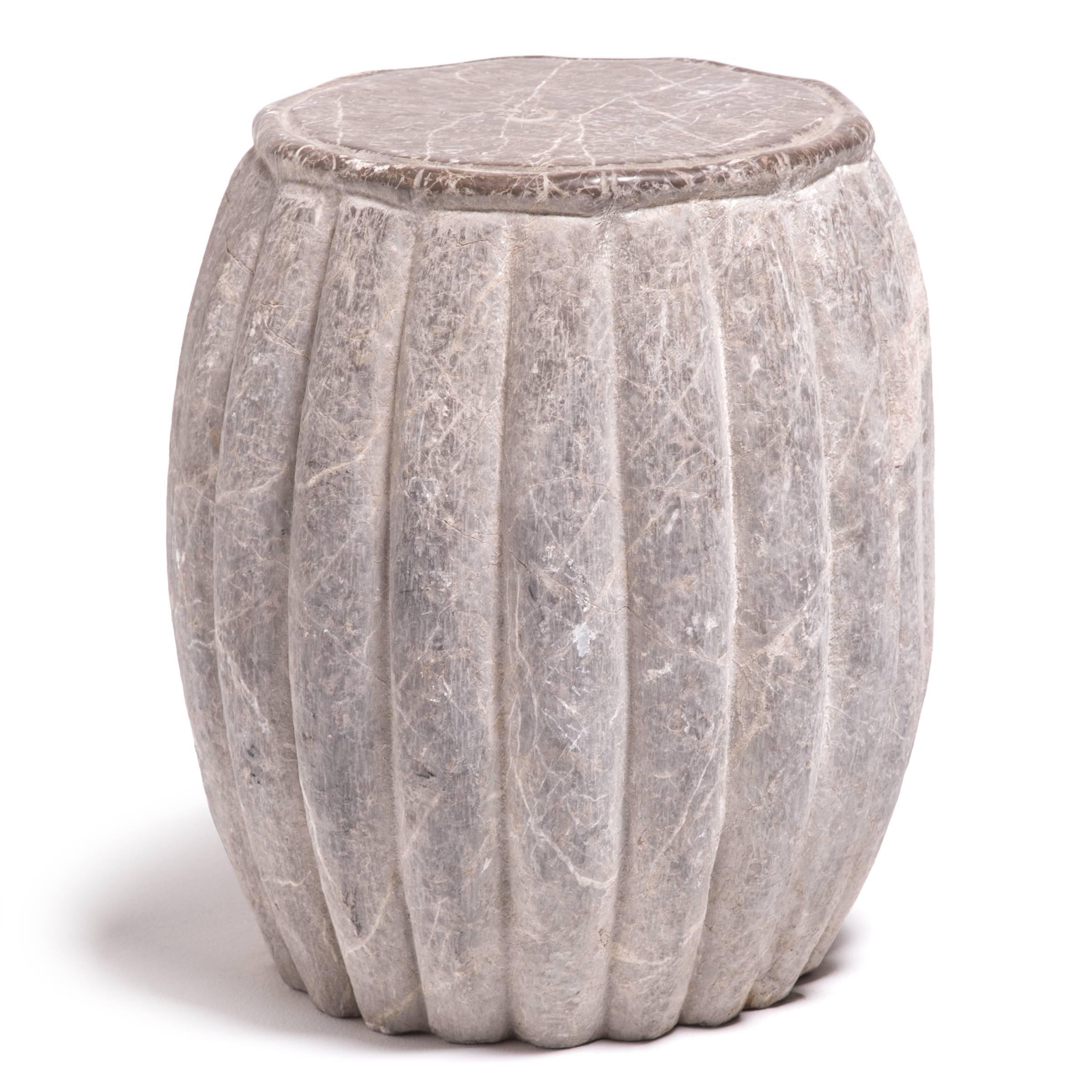 Contemporary Chinese Melon Form Limestone Side Table