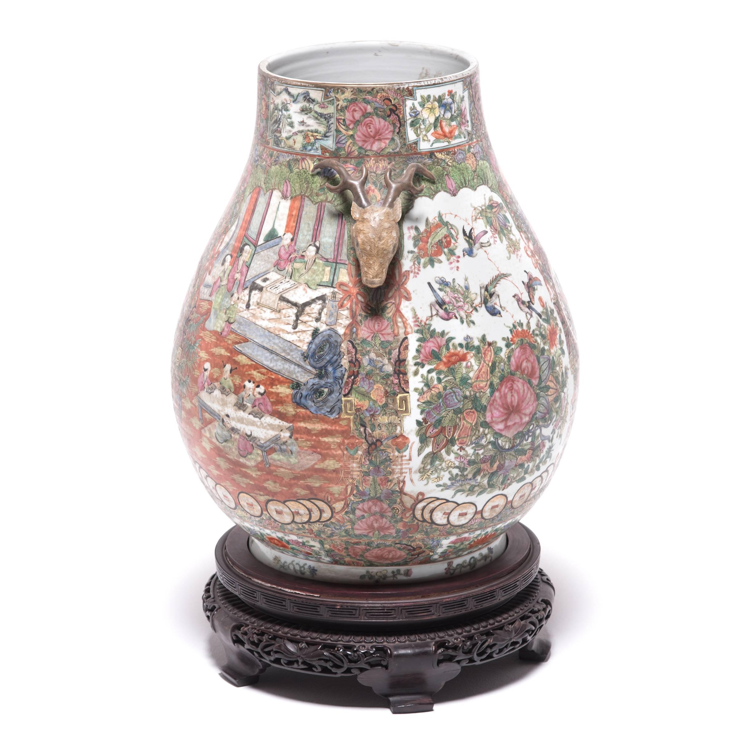 Glazed Pair of Chinese Famille Rose Hu Vases