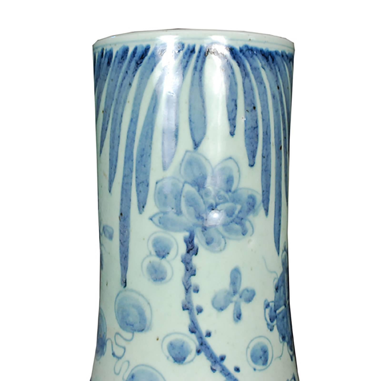 Glazed Chinese Blue and White Gooseneck Jar with Fish