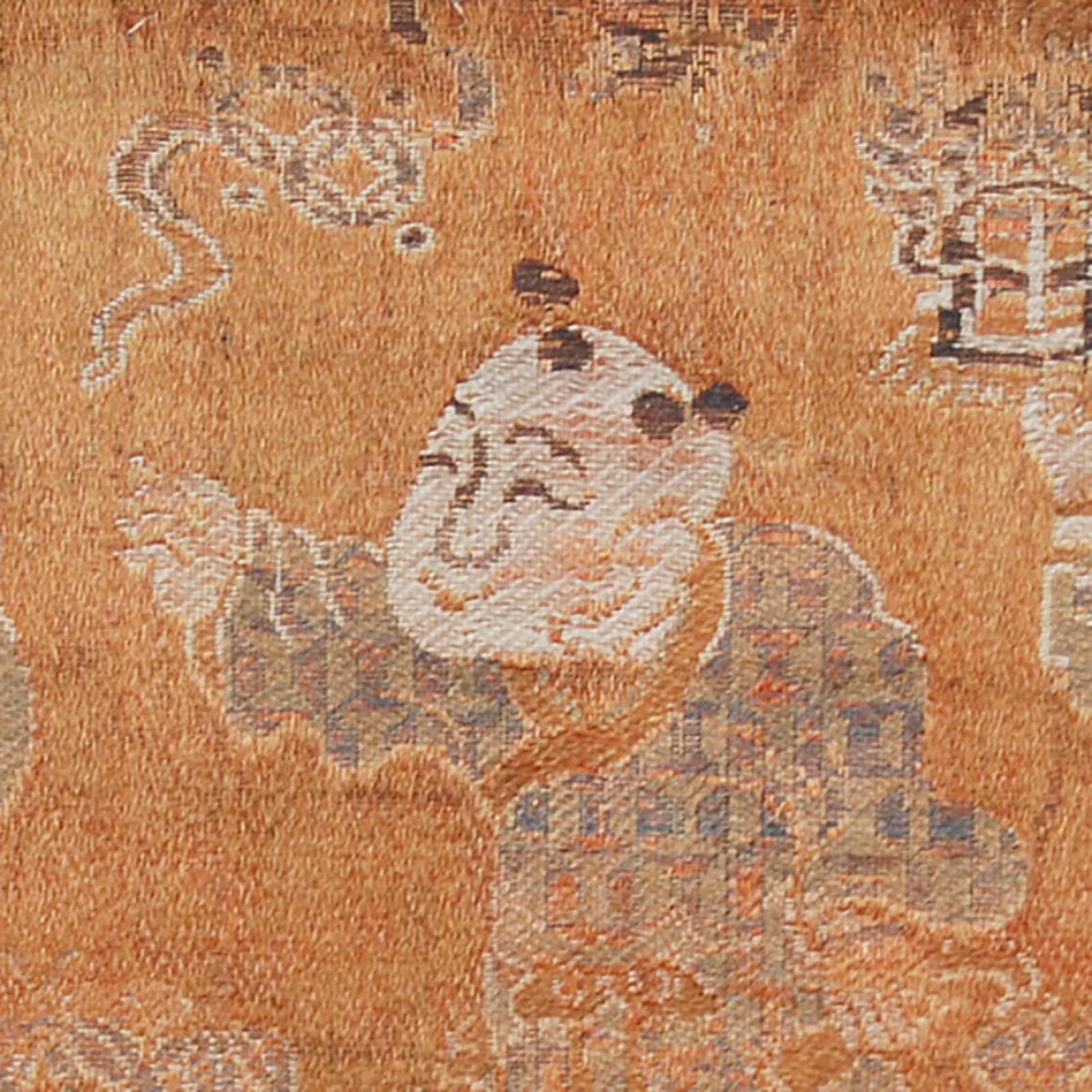 This 19th century silk brocade is comprised of two joined panels woven by hand depicting the auspicious 