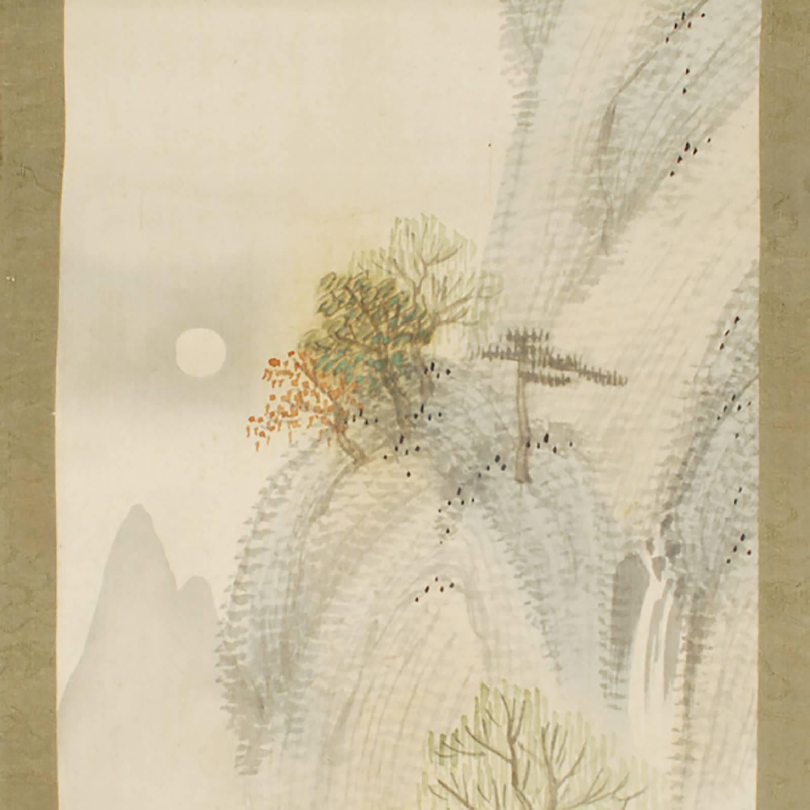 Although Western painting was initially embraced during Japan’s Meiji period (1868-1912), artists brought on a revival of traditional painting styles as they sought to create a modern Japanese style with roots in the past. This gorgeous hanging
