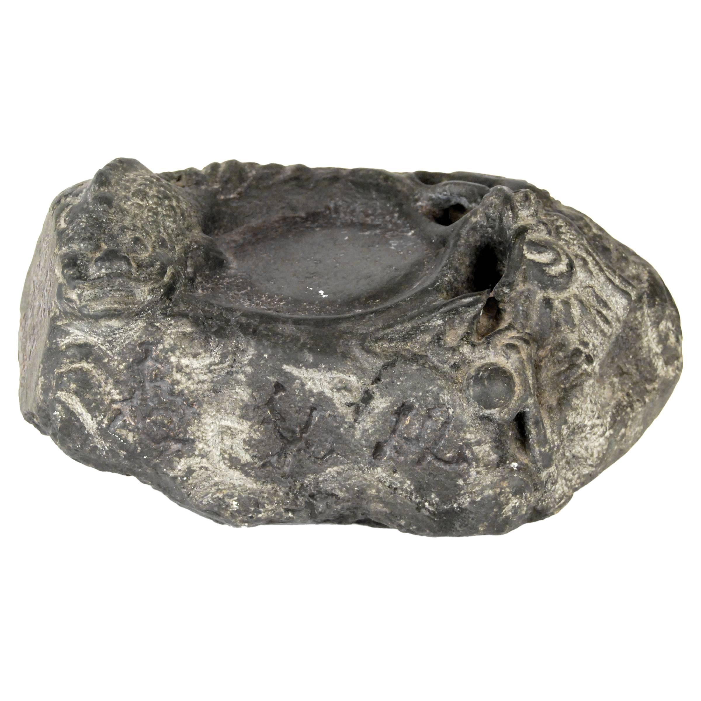 Chinese Inkstone with Carved Dragon and Carp