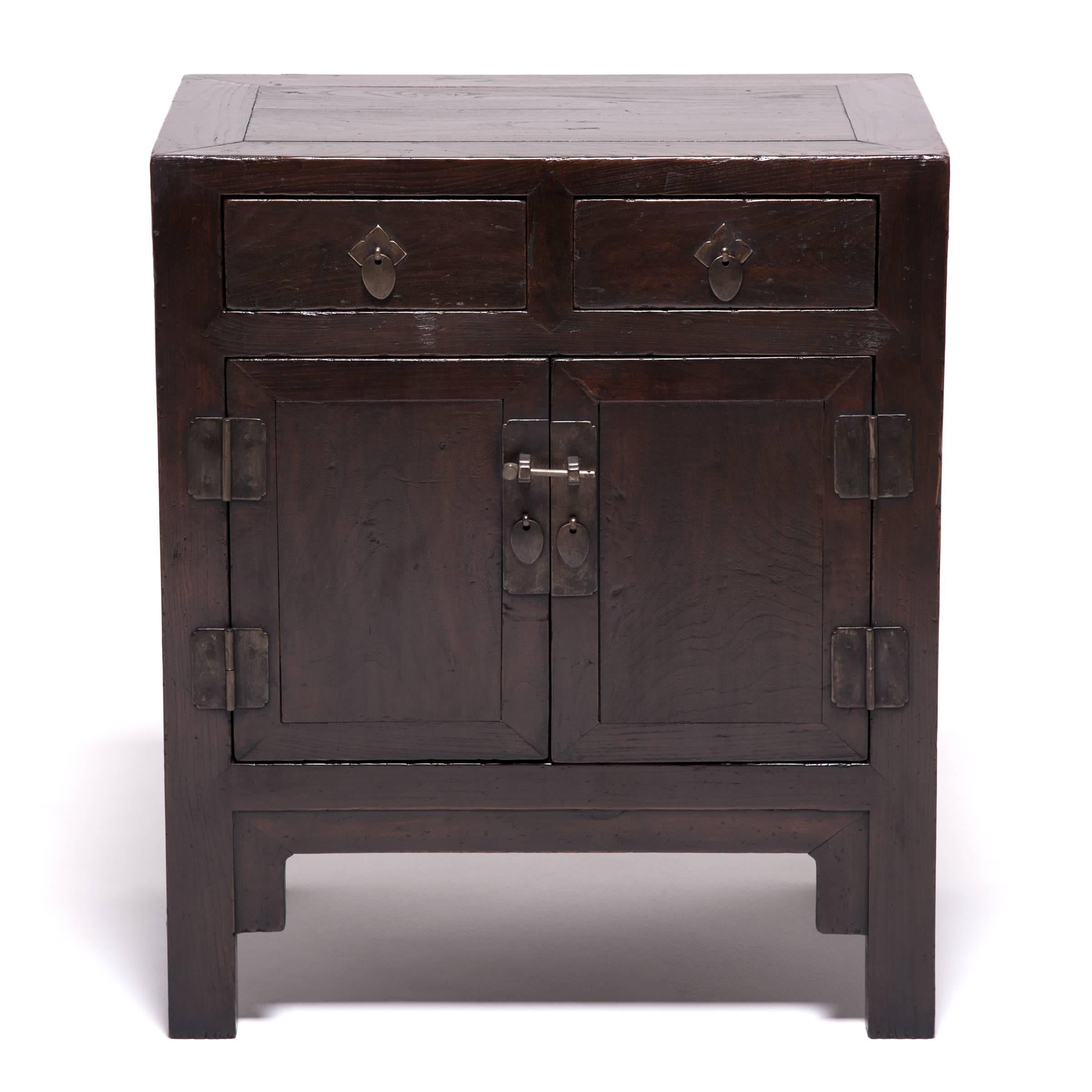 In a traditional northern Chinese home, these chests would have been placed on a low, raised platform called a kang (a type of bed) and used to store household objects. Similar to today’s modular storage trend, the matching cabinets were either