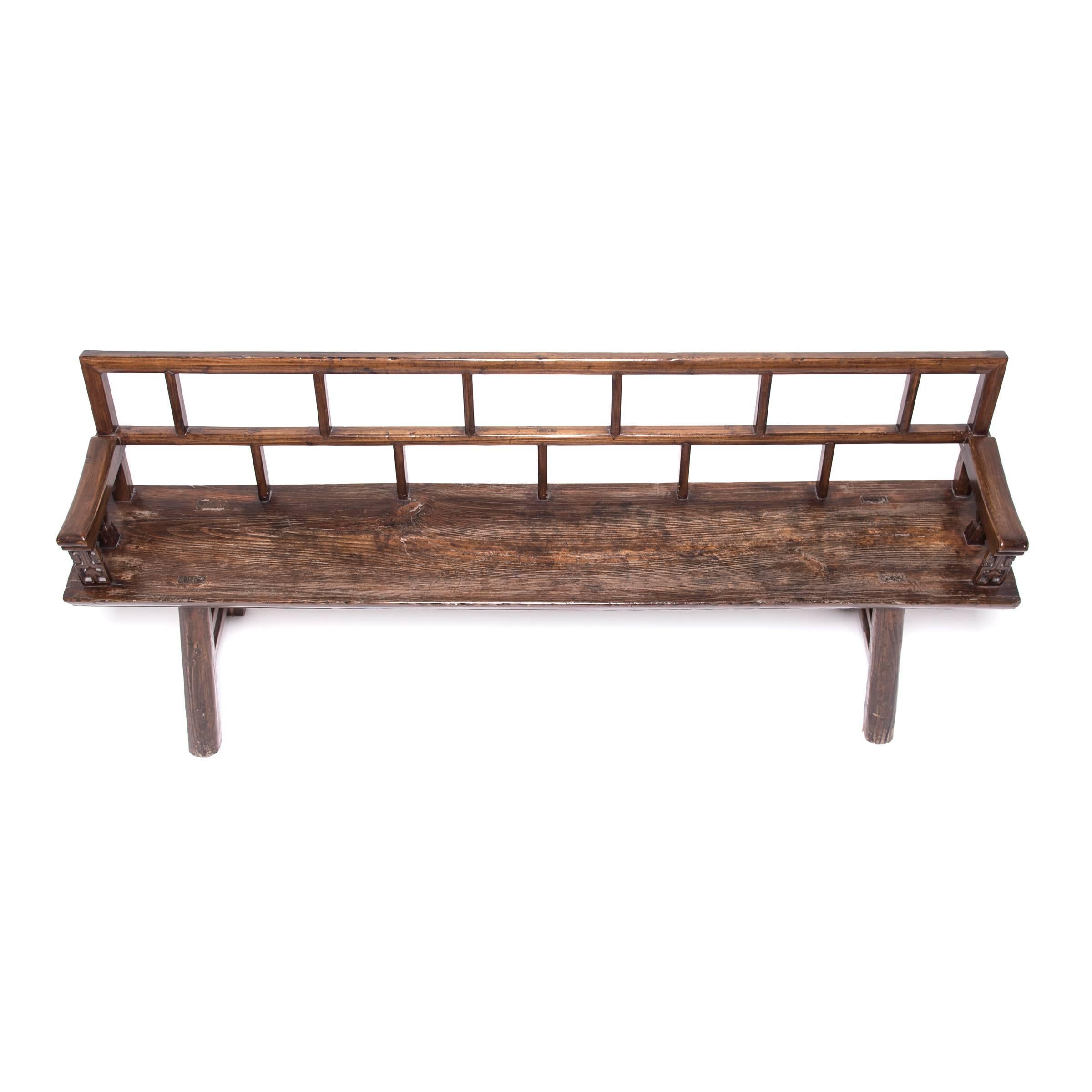 Hand-Carved Chinese Staggered Ladder Back Bench
