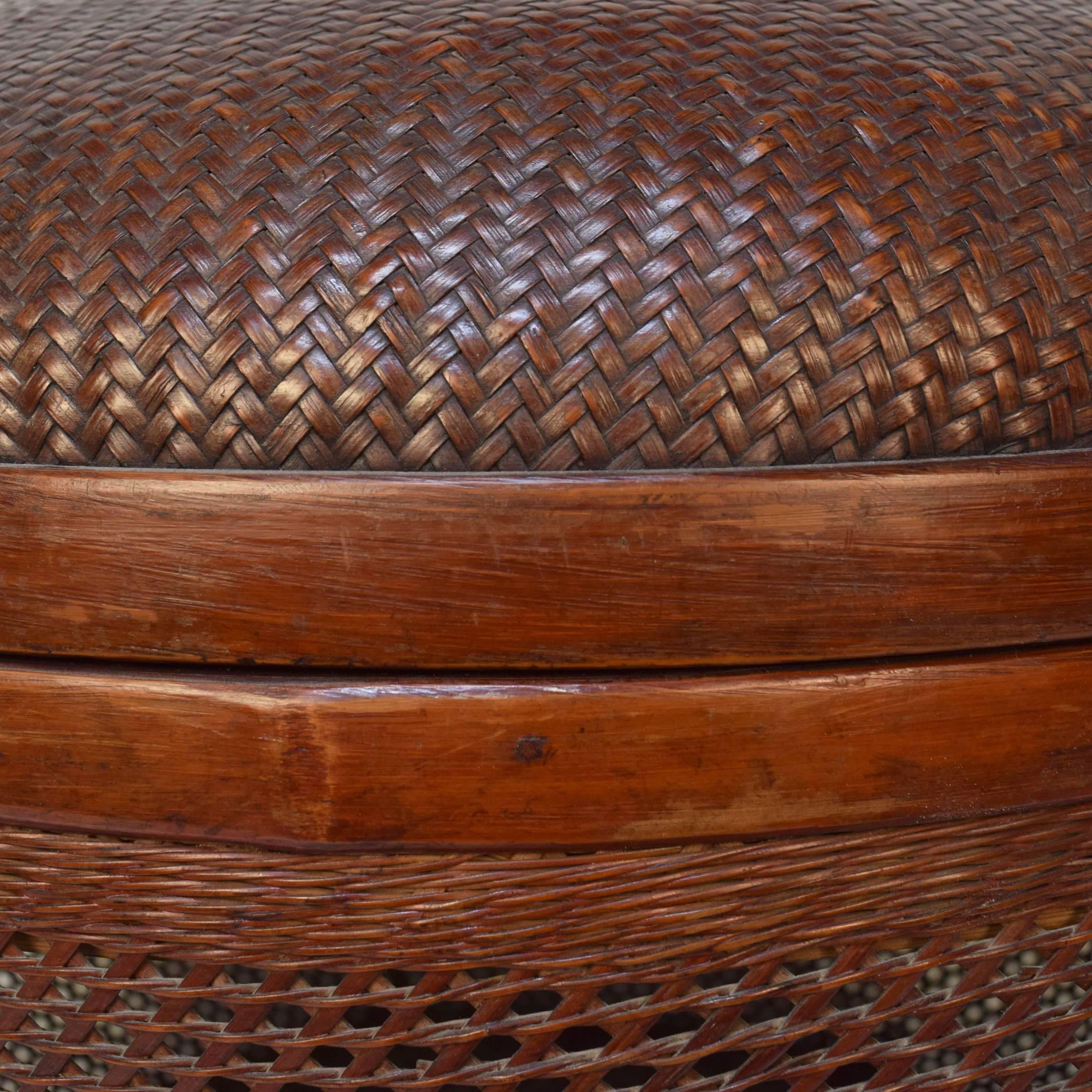 Chinese Open Weave Covered Basket In Good Condition In Chicago, IL