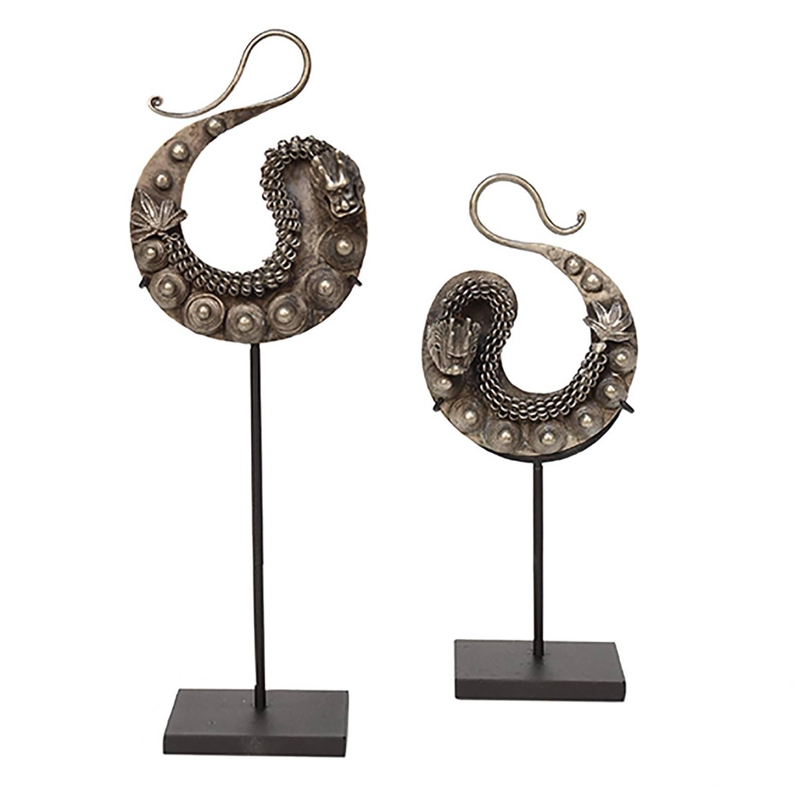 Pair of Mounted Chinese Miao Dragon Earrings