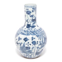 Monumental Chinese Blue and White Koi Bottleneck Vase
