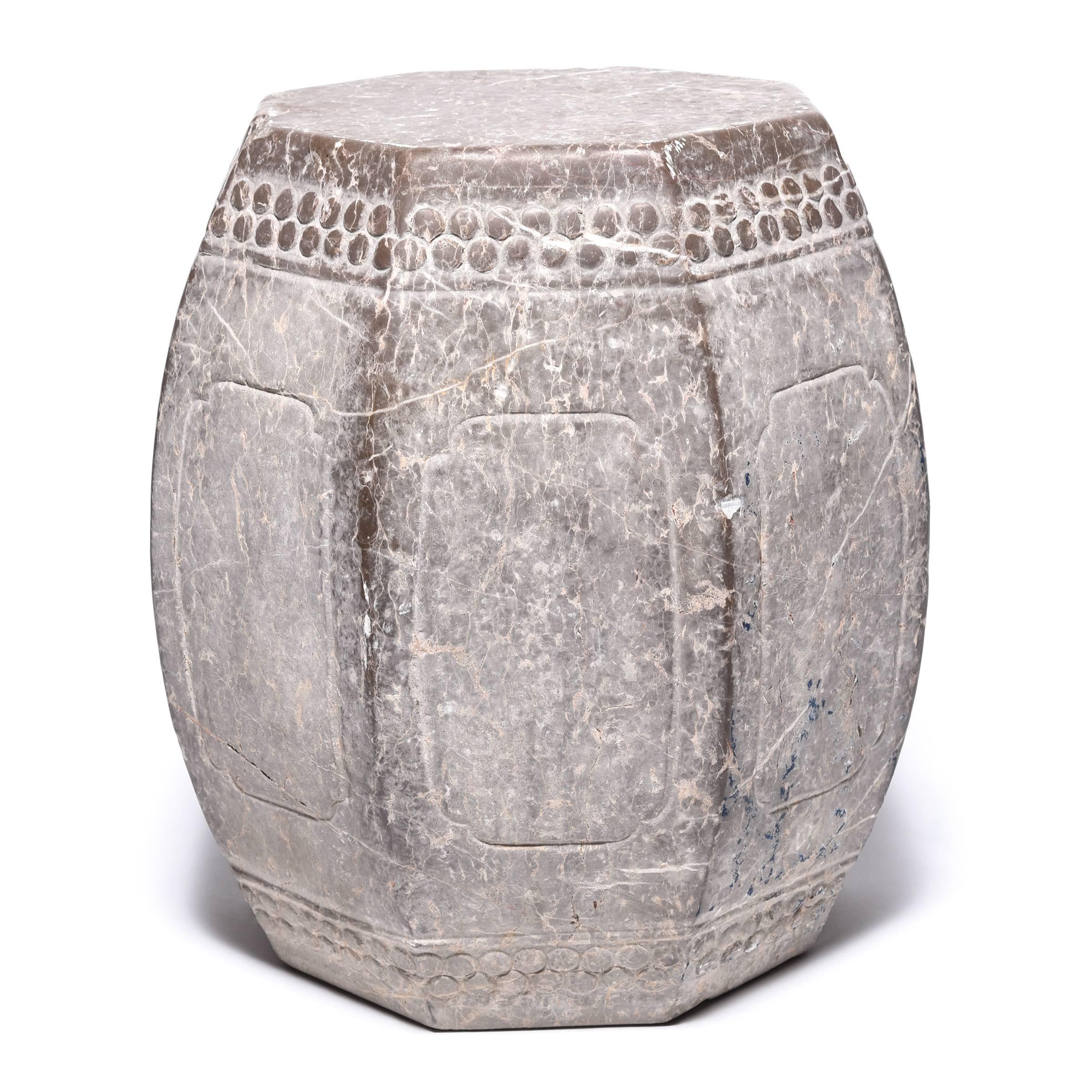 Hand-Carved Chinese Eight Corner Stone Drum