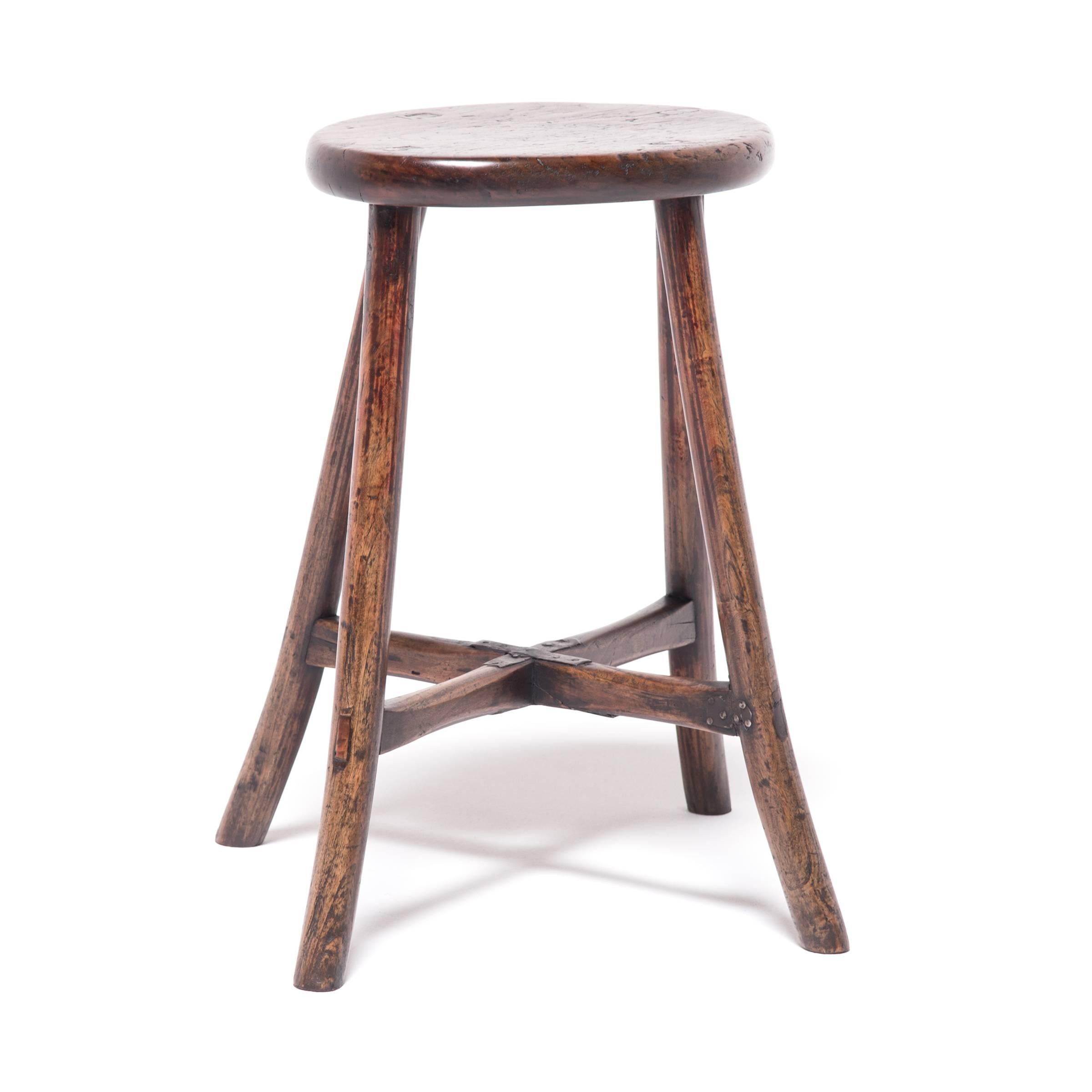 Qing Chinese Provincial Oval Stool with Flared Legs
