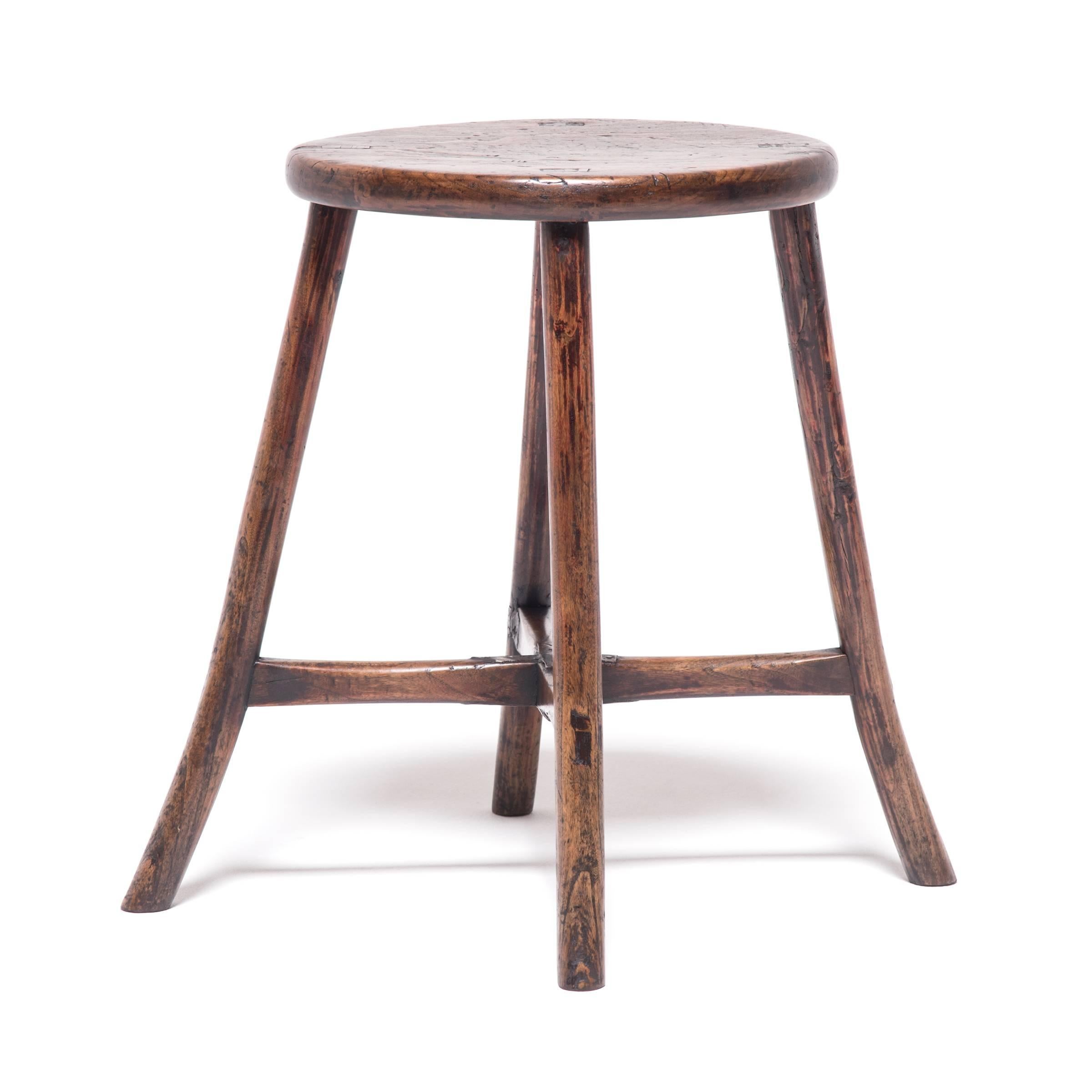 Chinese Provincial Oval Stool with Flared Legs In Good Condition In Chicago, IL