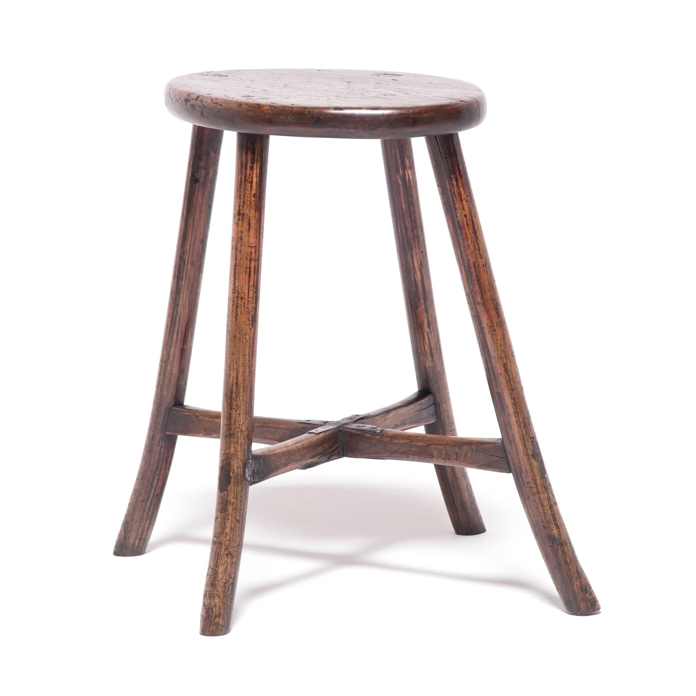 19th Century Chinese Provincial Oval Stool with Flared Legs