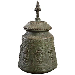 Indian Spiritual Bronze Vessel with Lid