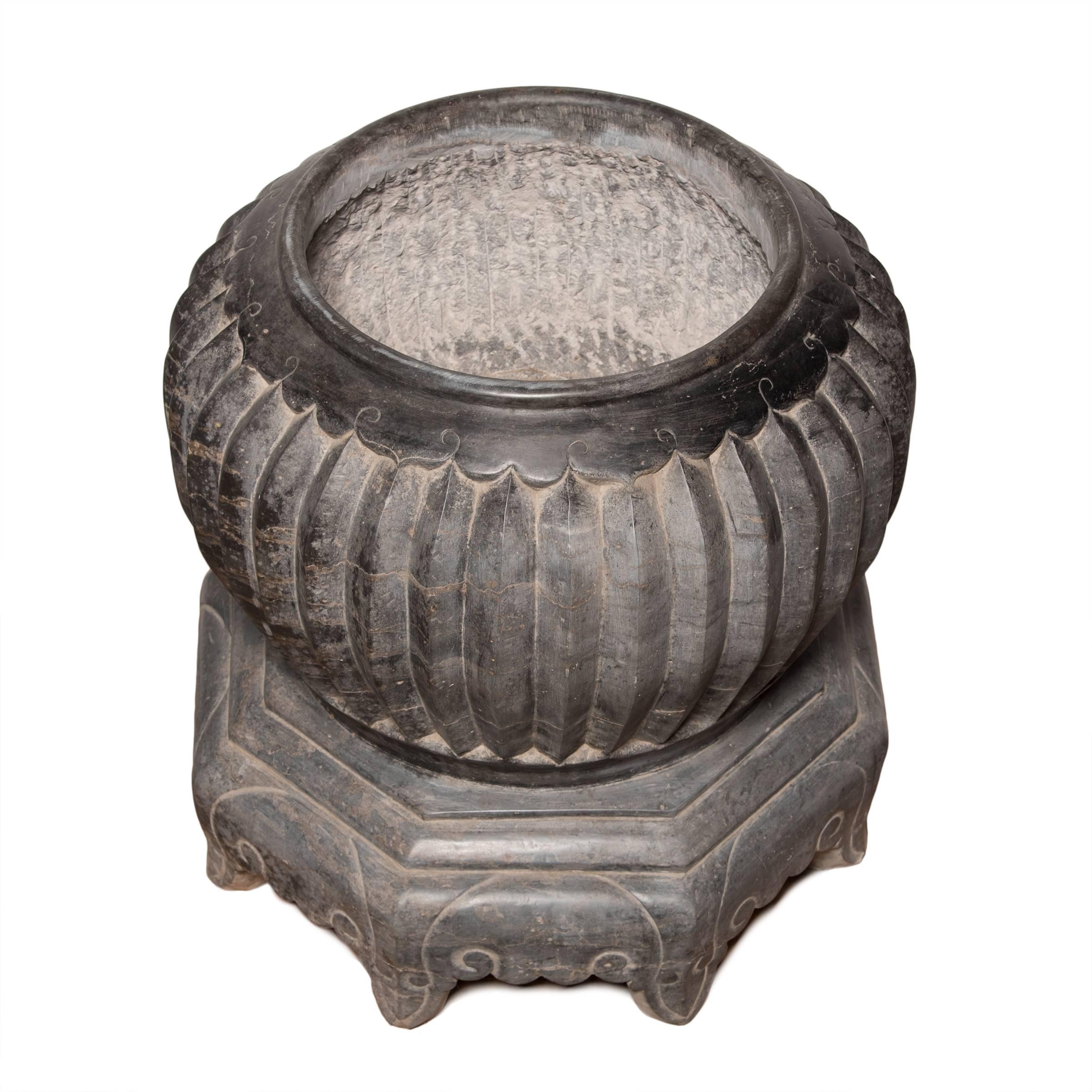Contemporary Chinese Footed Melon Basin Planter