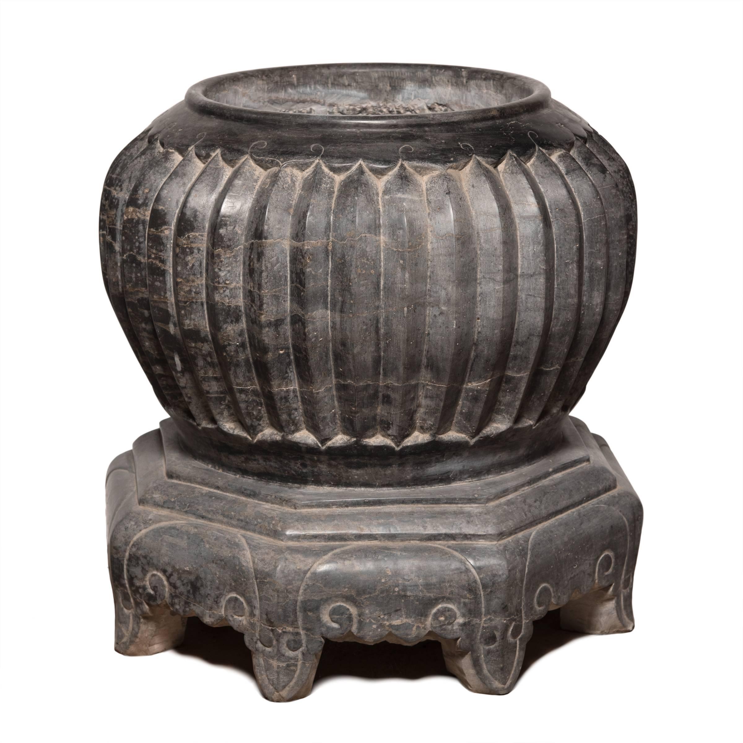 Hand-Carved Chinese Footed Melon Basin Planter