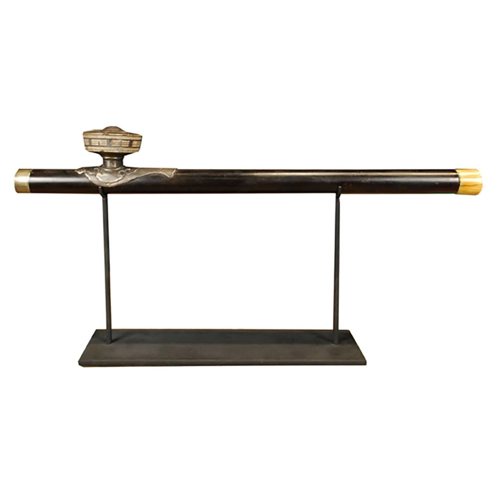 Chinese Ebony and Bone Opium Pipe on Stand