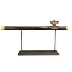 Chinese Ebony and Bone Opium Pipe on Stand