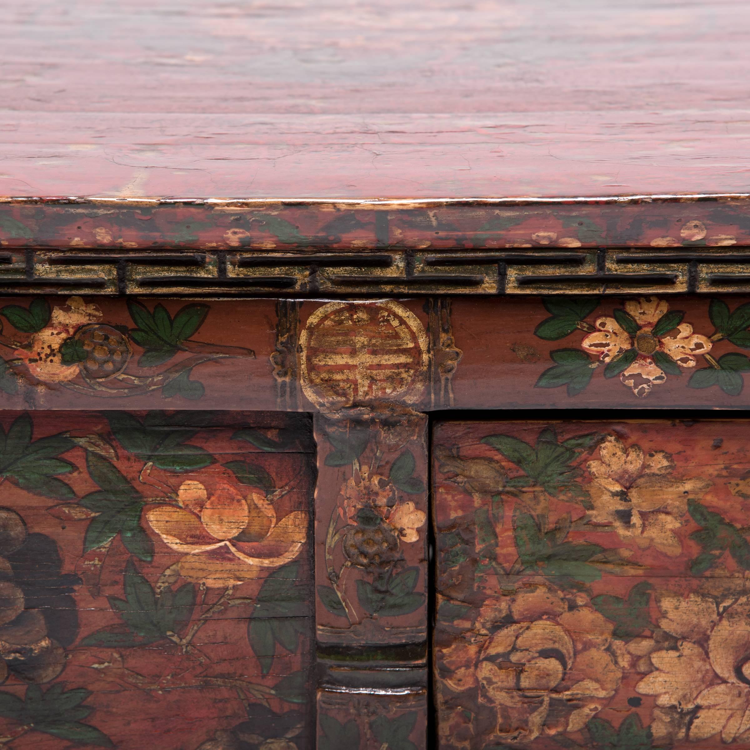 Low Tibetan Peony Table with Four Drawers, c. 1850 2