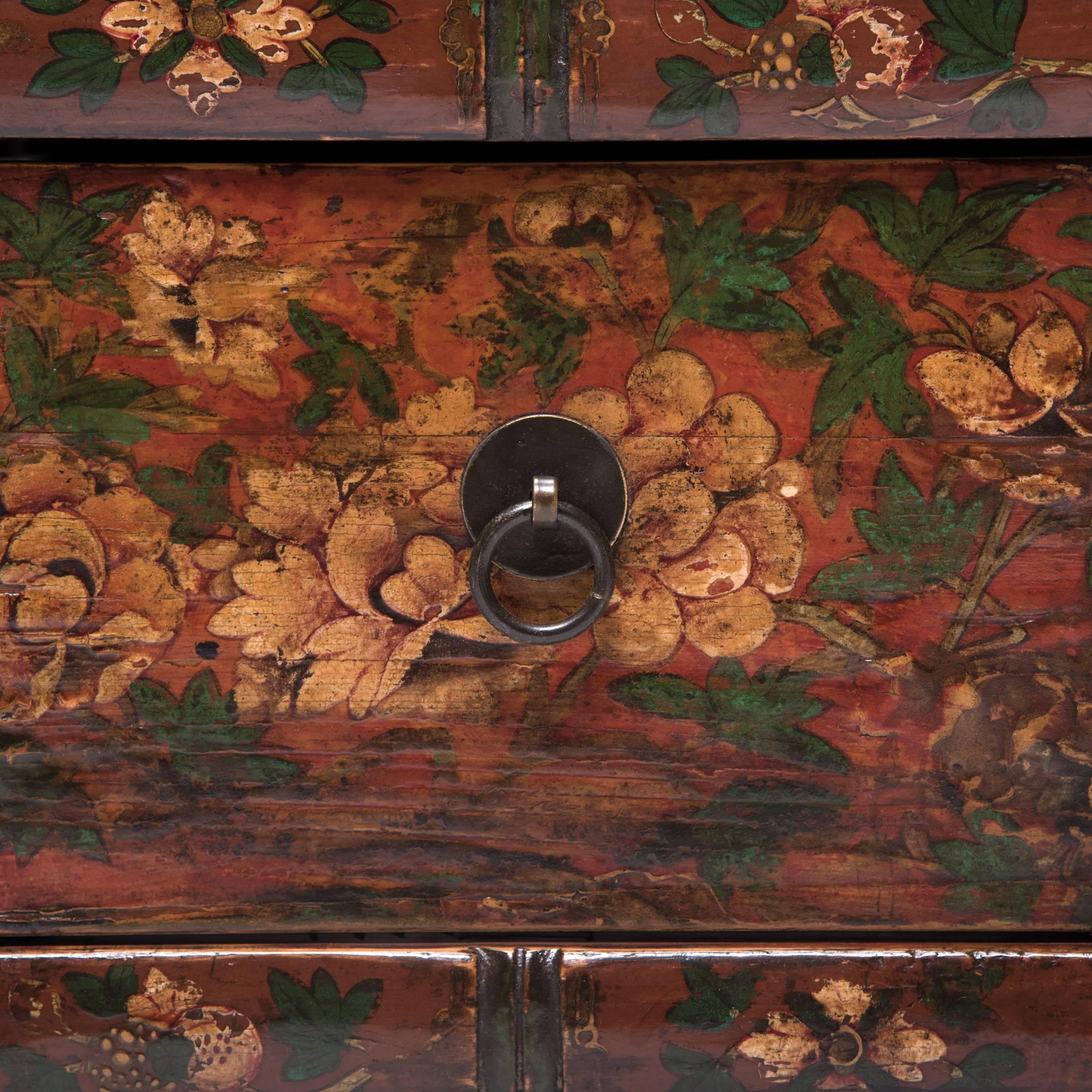 Low Tibetan Peony Table with Four Drawers, c. 1850 1