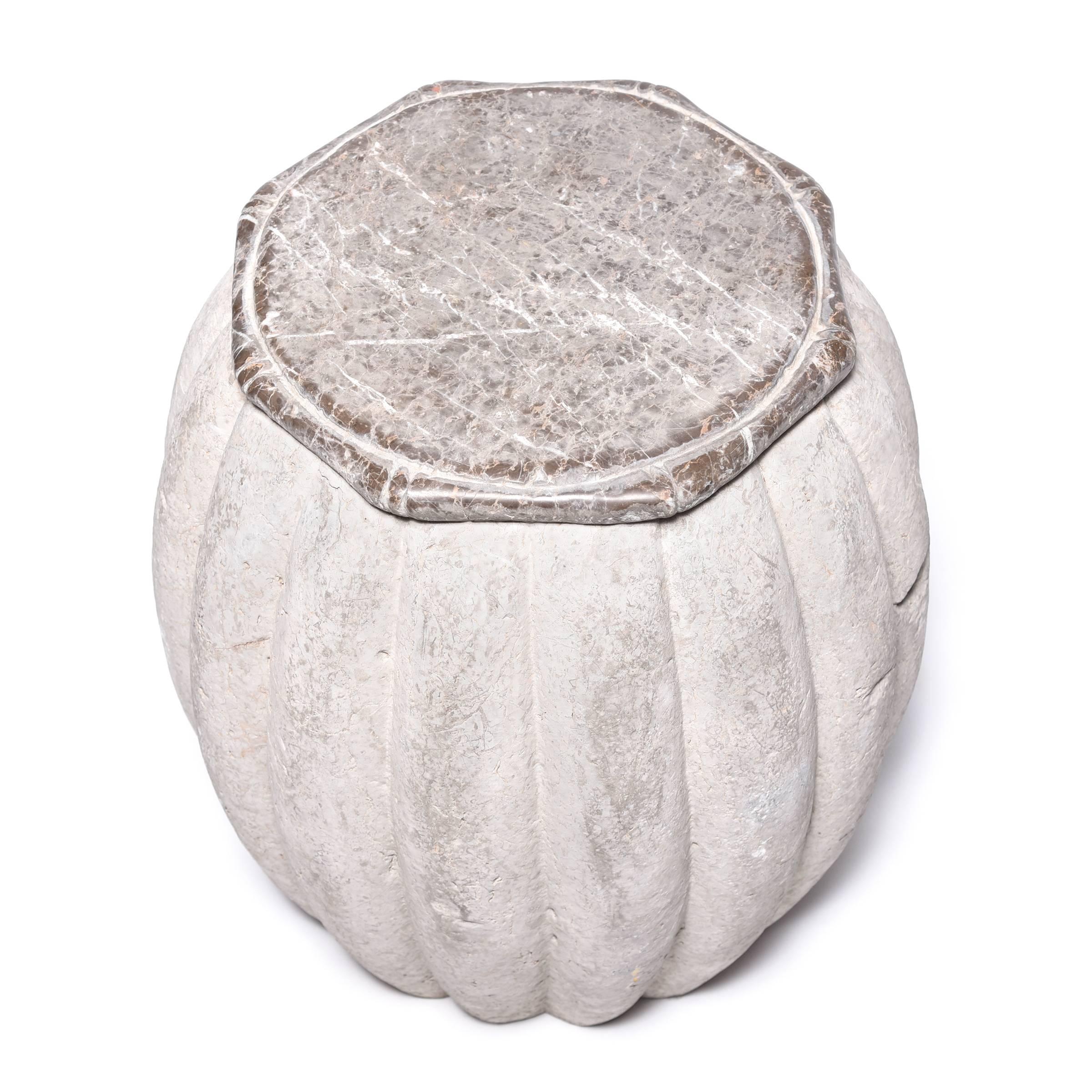 Contemporary Chinese Melon Form Stone Drum