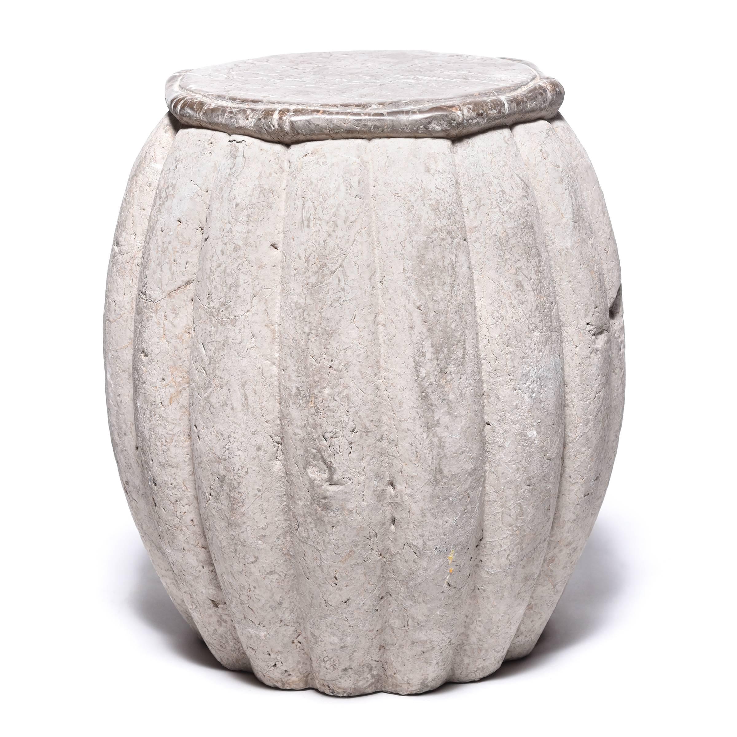 Hand-Carved Chinese Melon Form Stone Drum