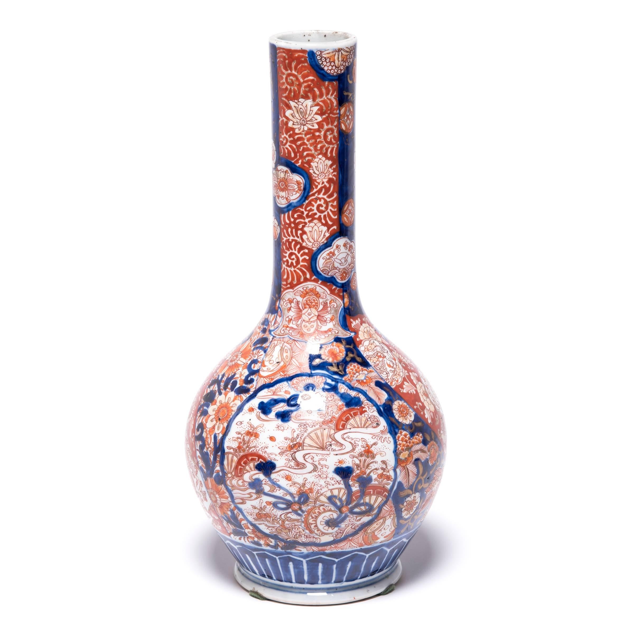 Glazed Japanese Imari Bottleneck Vase
