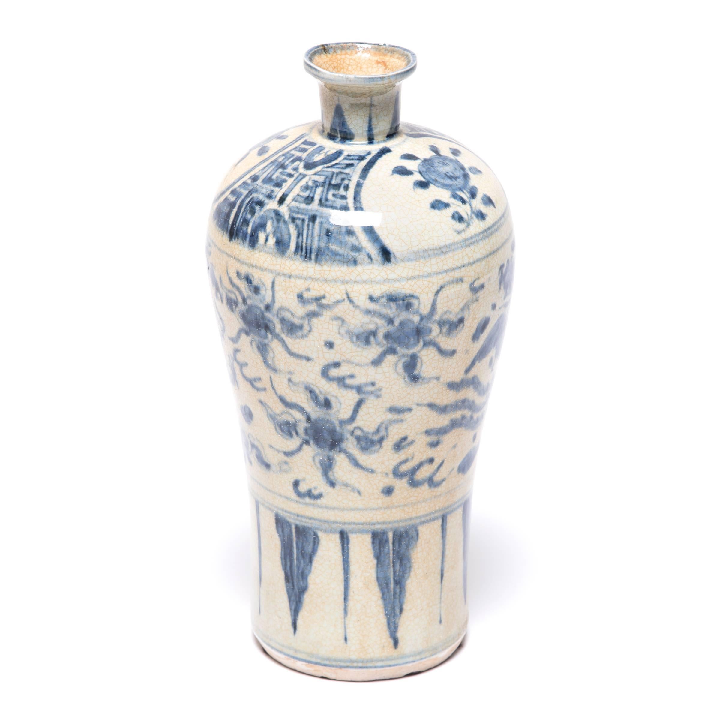 Glazed Chinese Rising Phoenix Meiping Vase