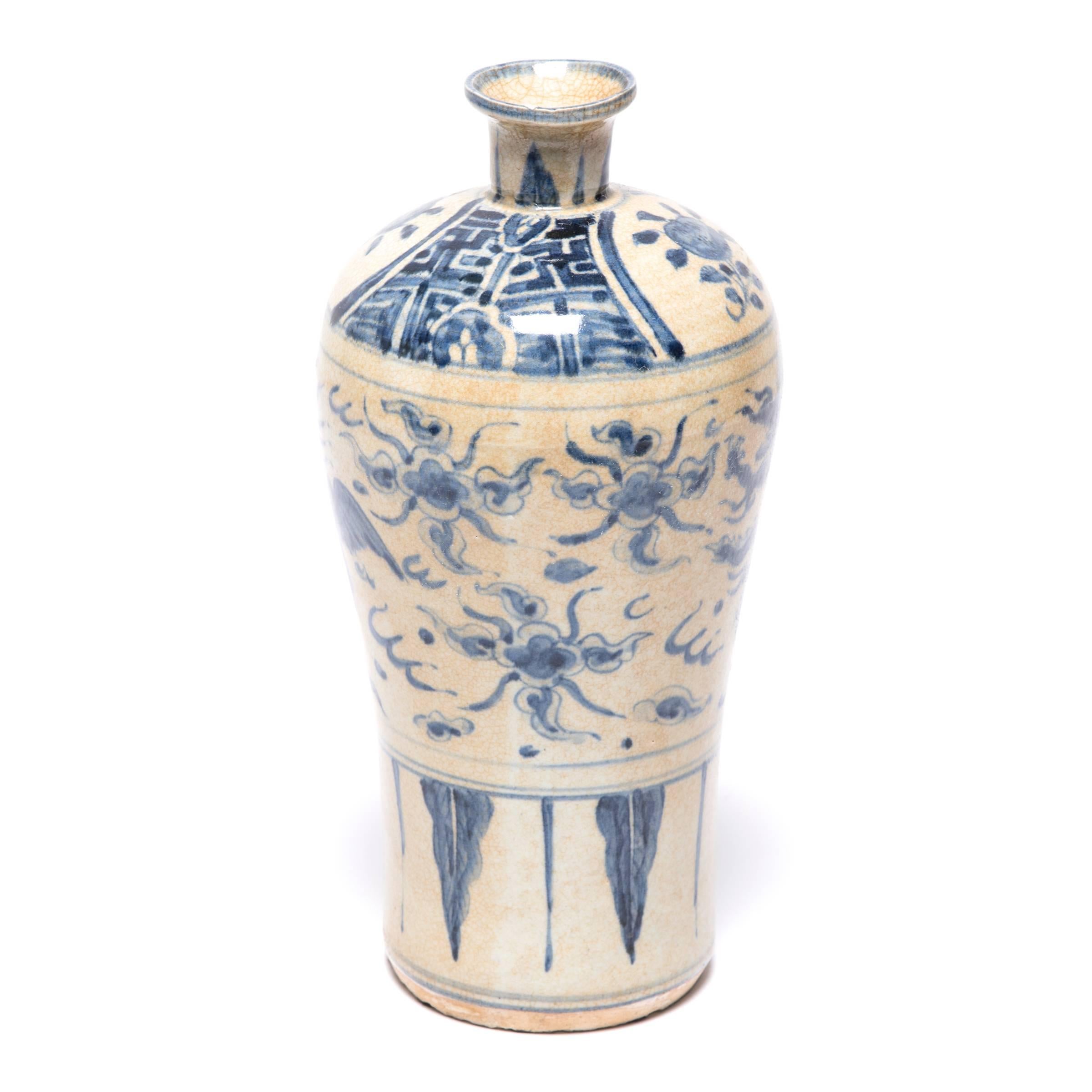 First developed during the Tang dynasty, blue-and-white porcelain has been treasured for centuries. Renowned for its painterly decoration and the beautiful contrast of rich blue on white, this unique ceramic style begins with a design painted on