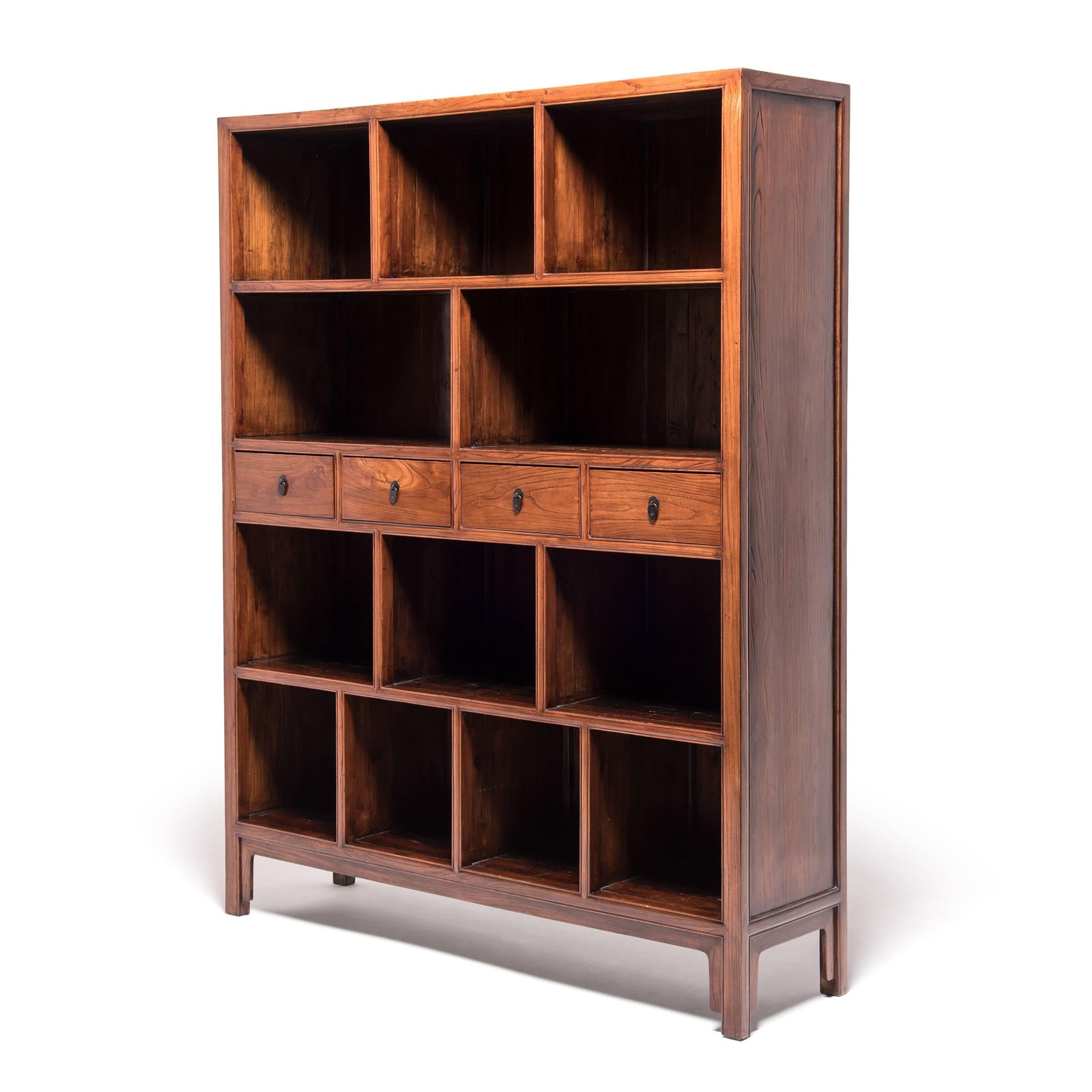 Qing Chinese Elmwood Bookshelf