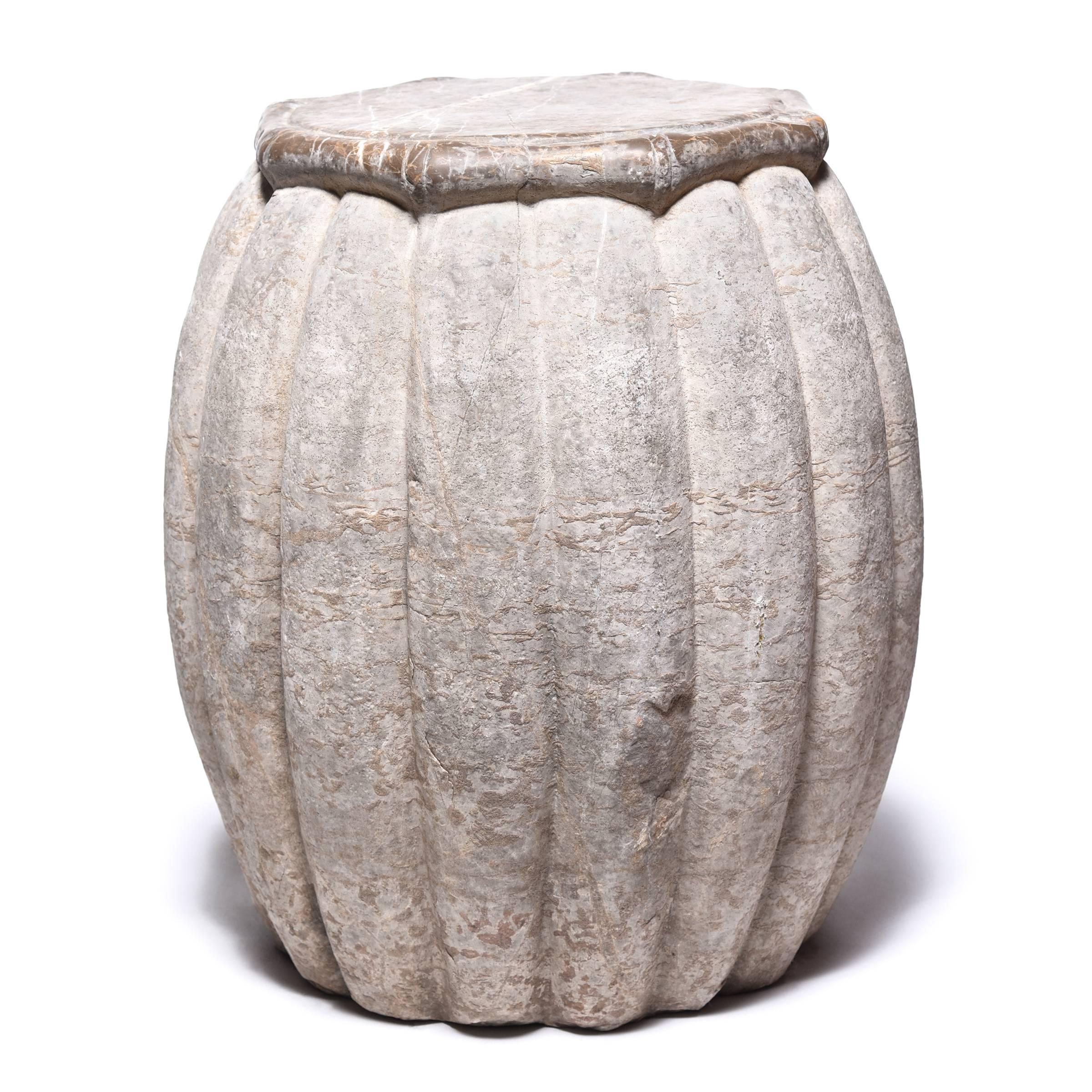 Hand-Carved Chinese Melon Form Stone Drum