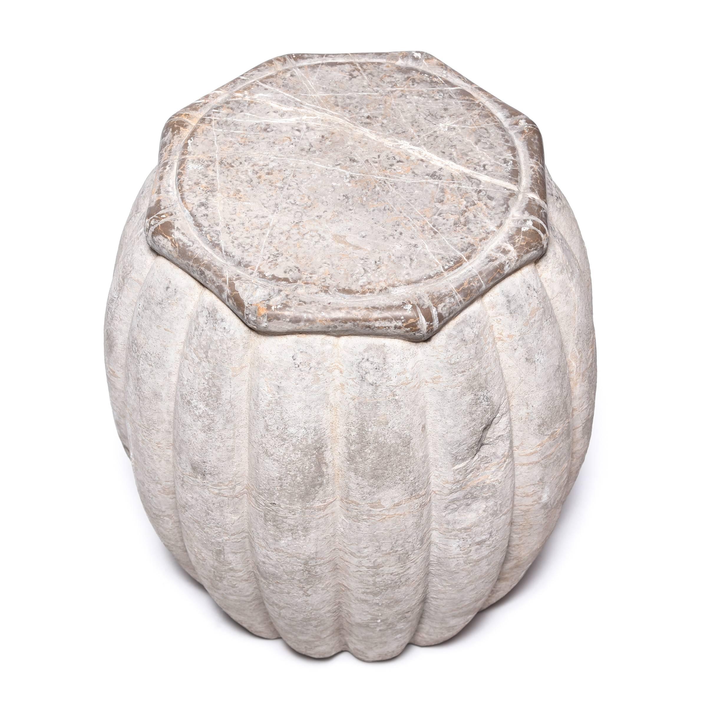 Contemporary Chinese Melon Form Stone Drum