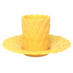 Set of Four Chinese Yellow Peking Glass Cups and Saucers