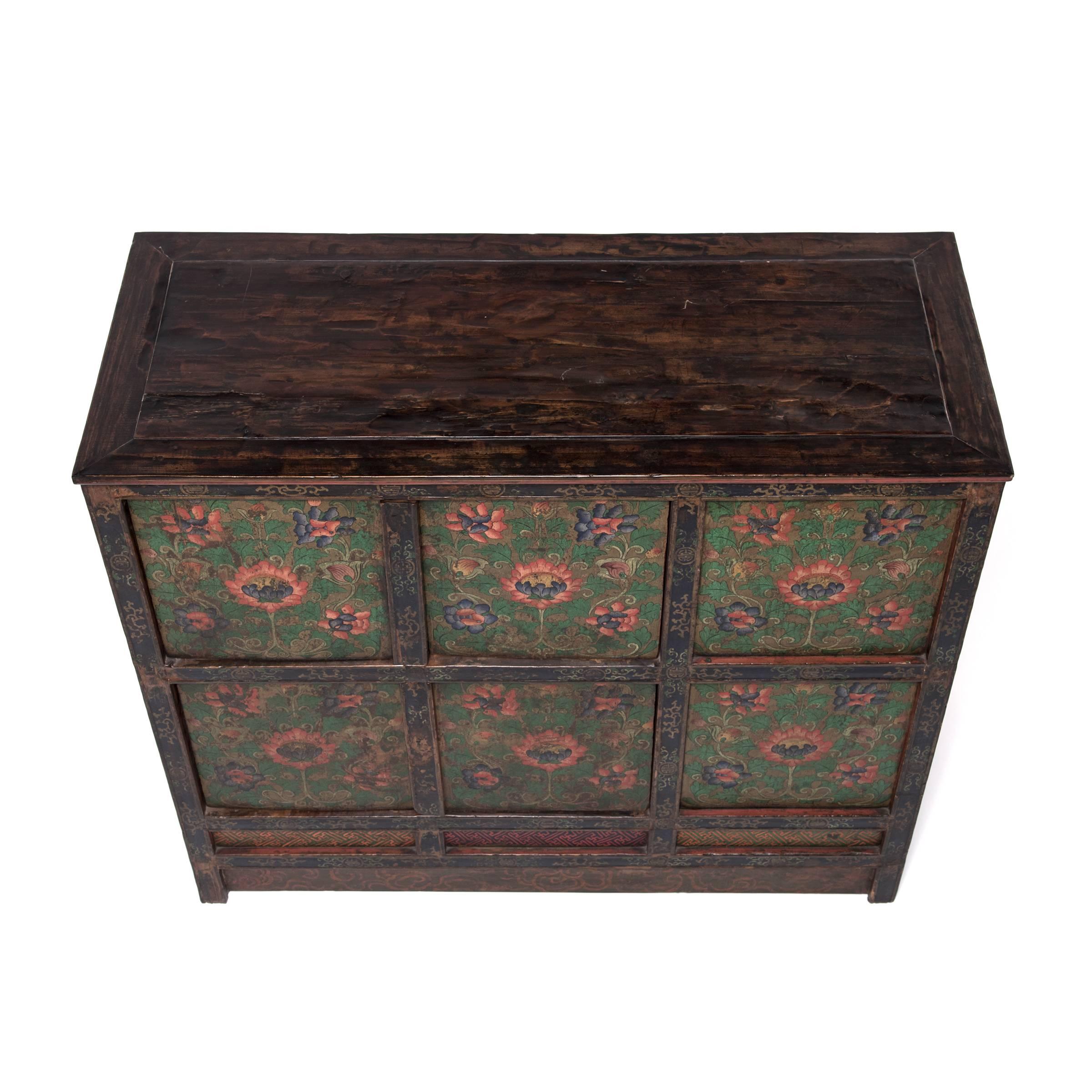 Hand-Painted Tibetan Painted Lotus Cabinet