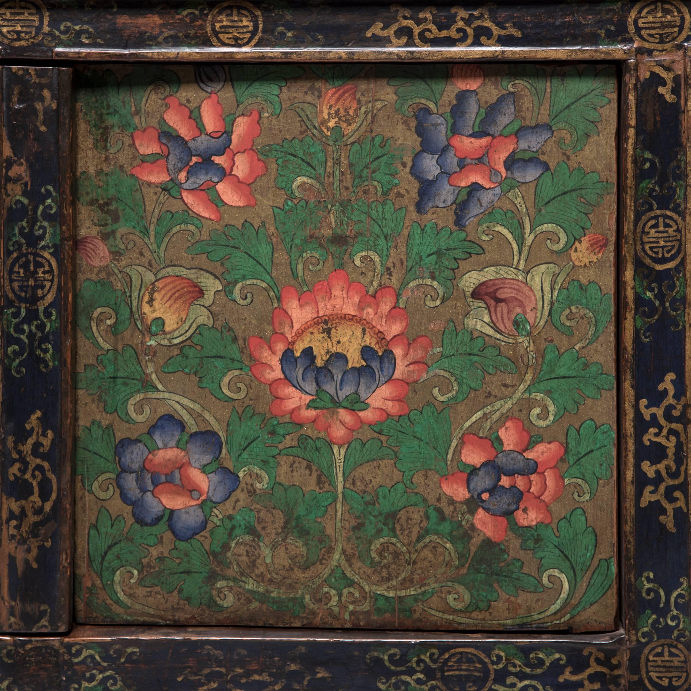 Tibetan Painted Lotus Cabinet 1