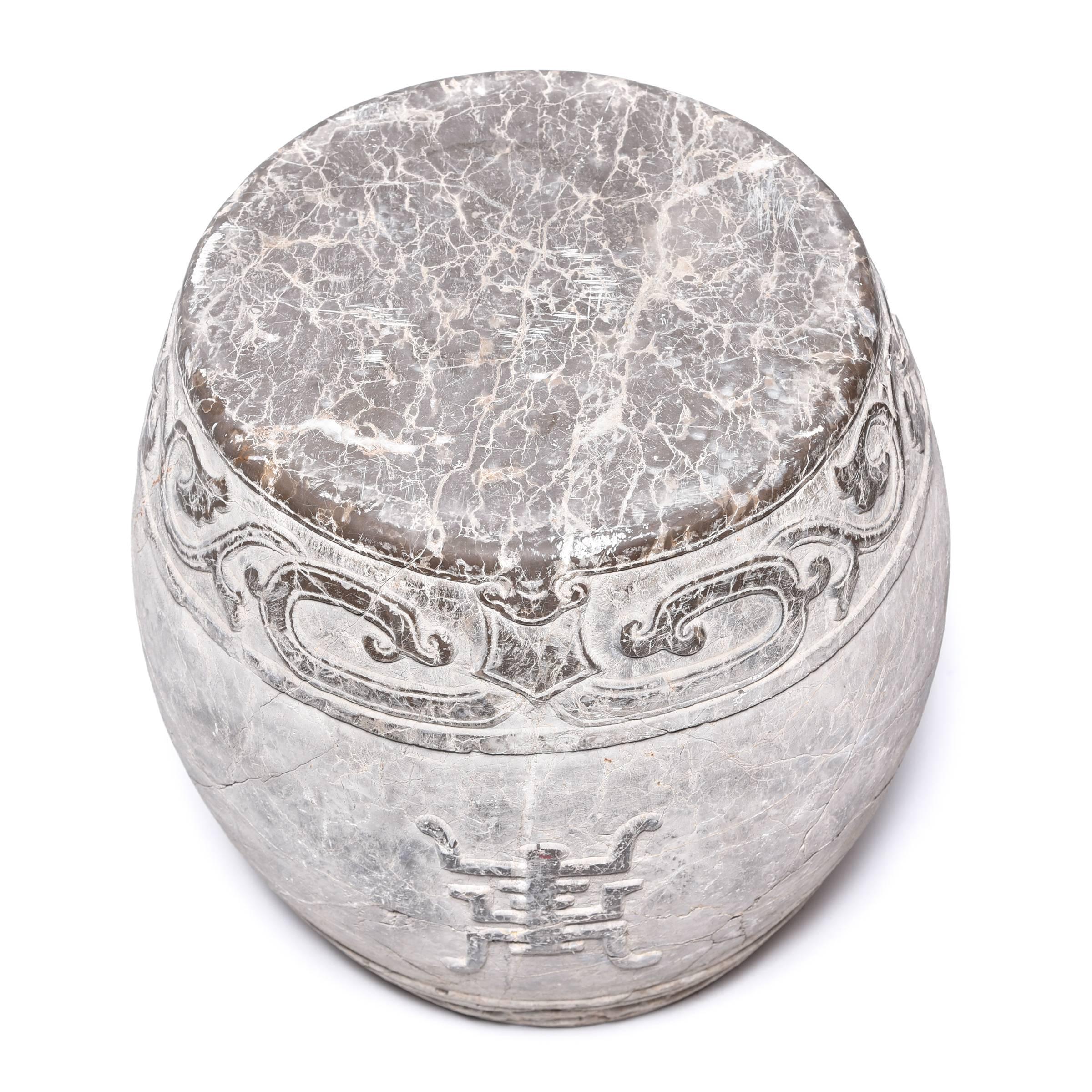 Contemporary Chinese Trailing Vine Stone Drum Stool