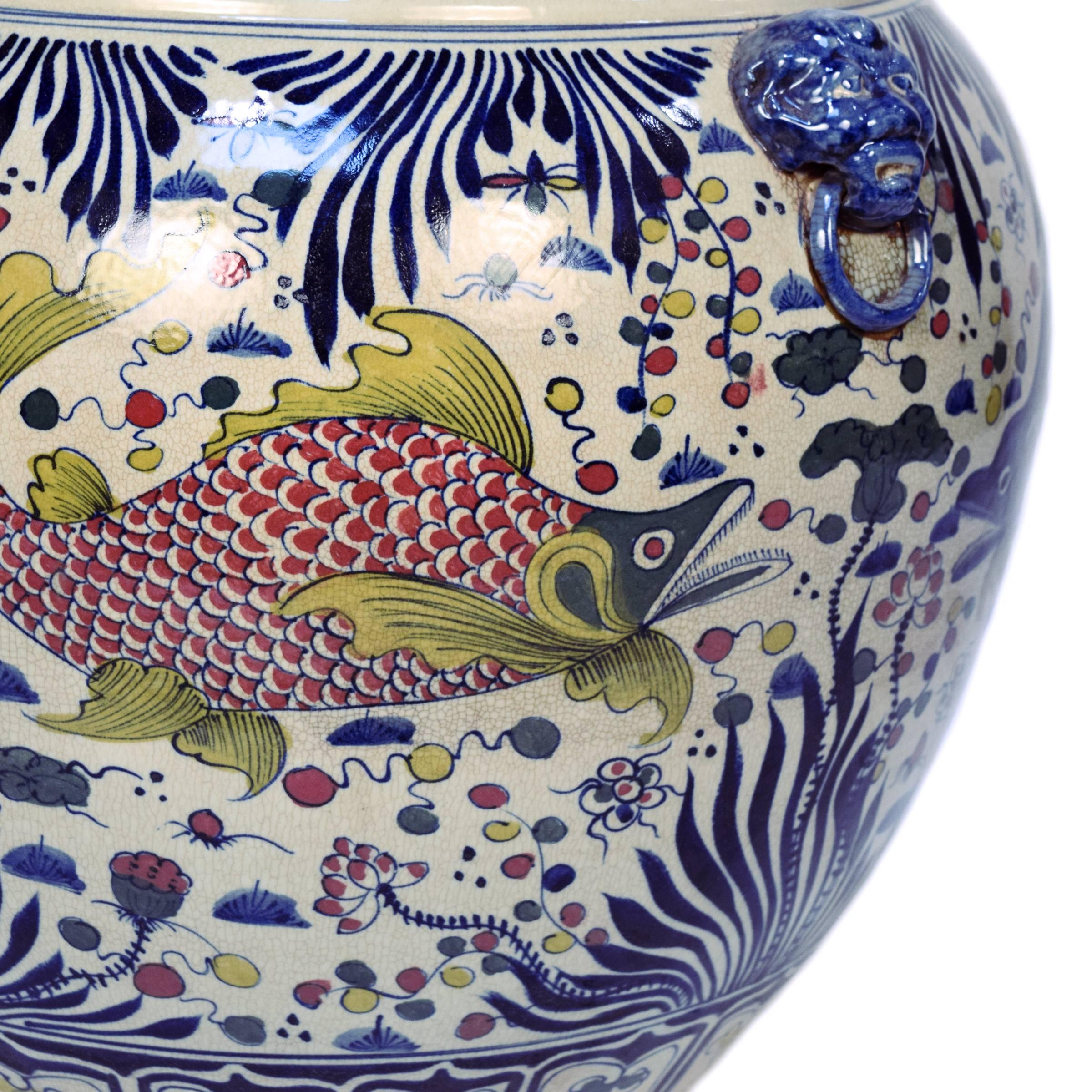 Glazed Chinese Wucai Fish Bowl