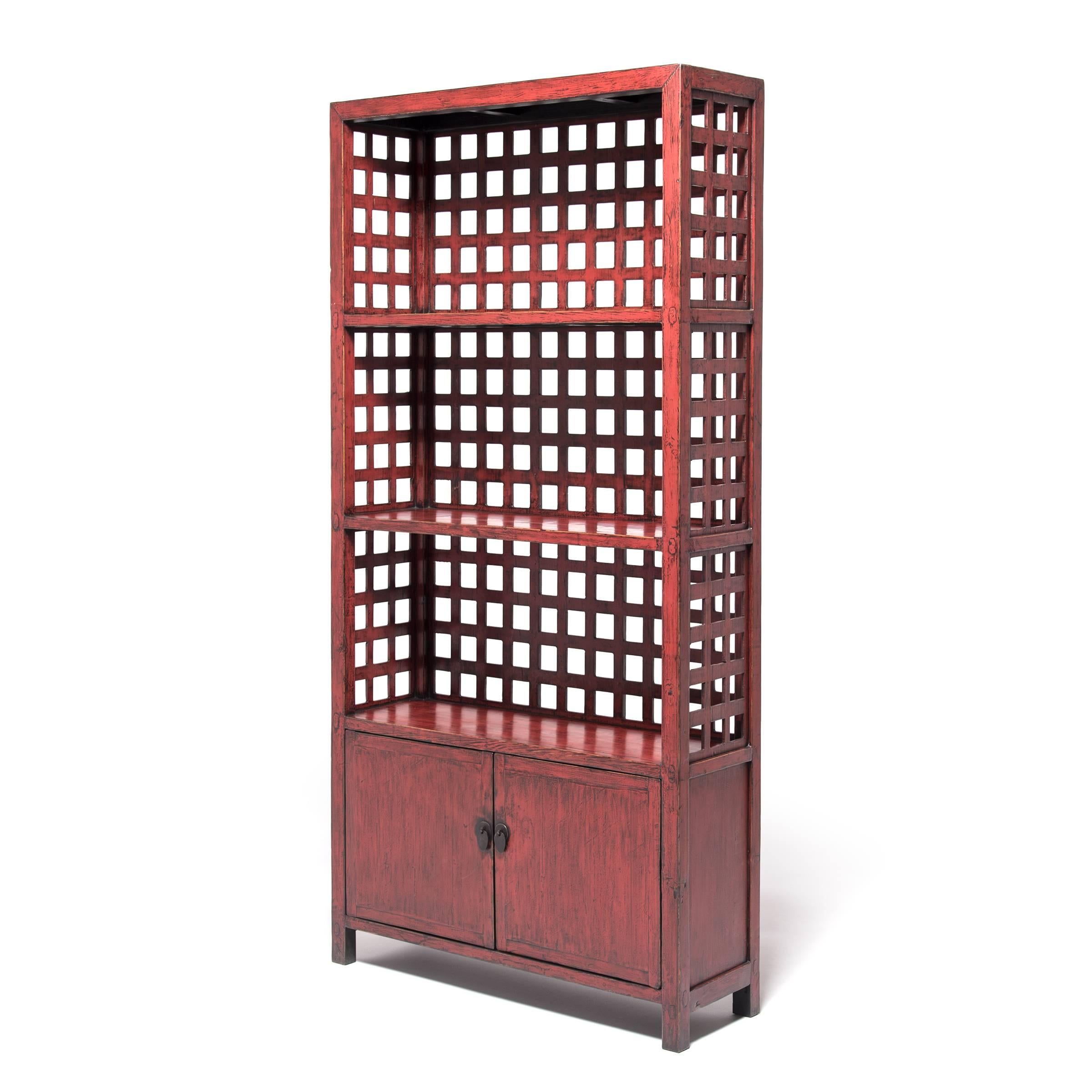 Lacquered Chinese Lattice Studio Shelf