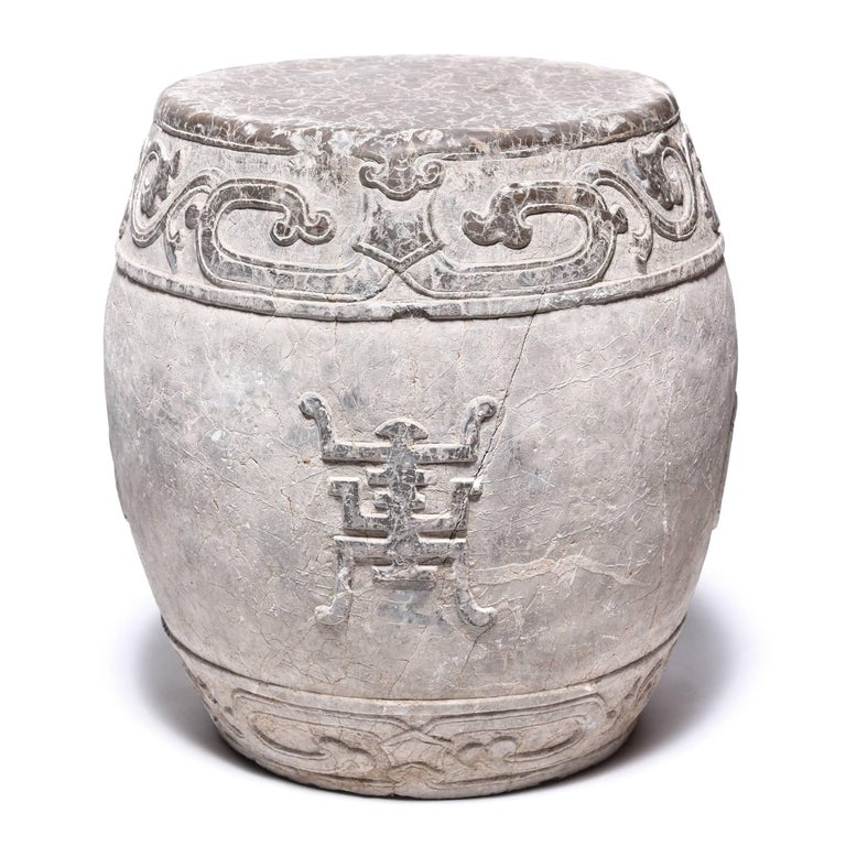 Carved Chinese Trailing Vine Stone Drum