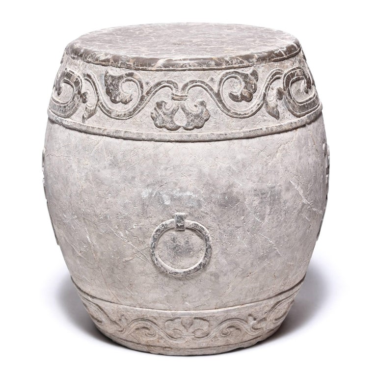 Chinese Trailing Vine Stone Drum In Good Condition In Chicago, IL