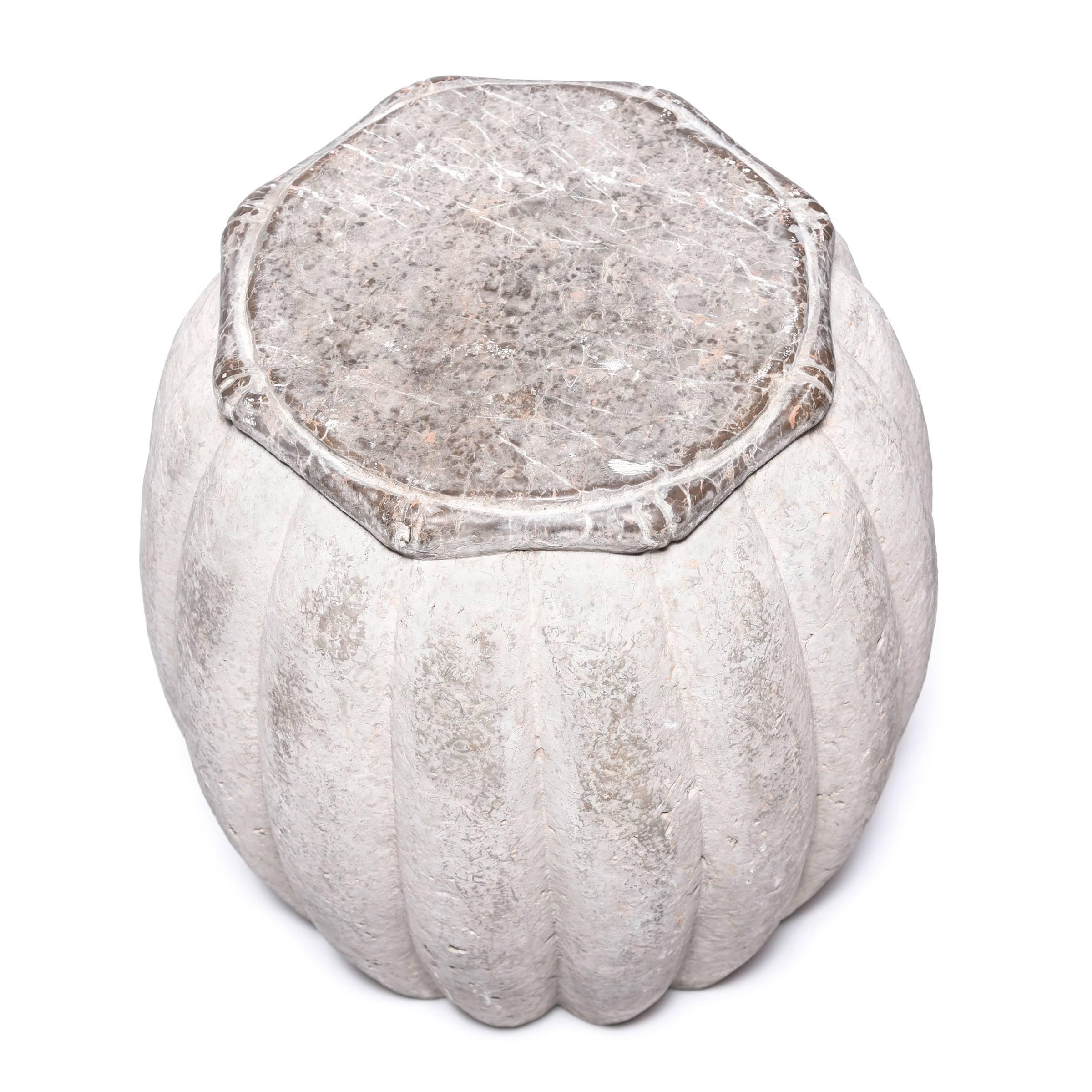 Contemporary Chinese Melon Form Stone Drum