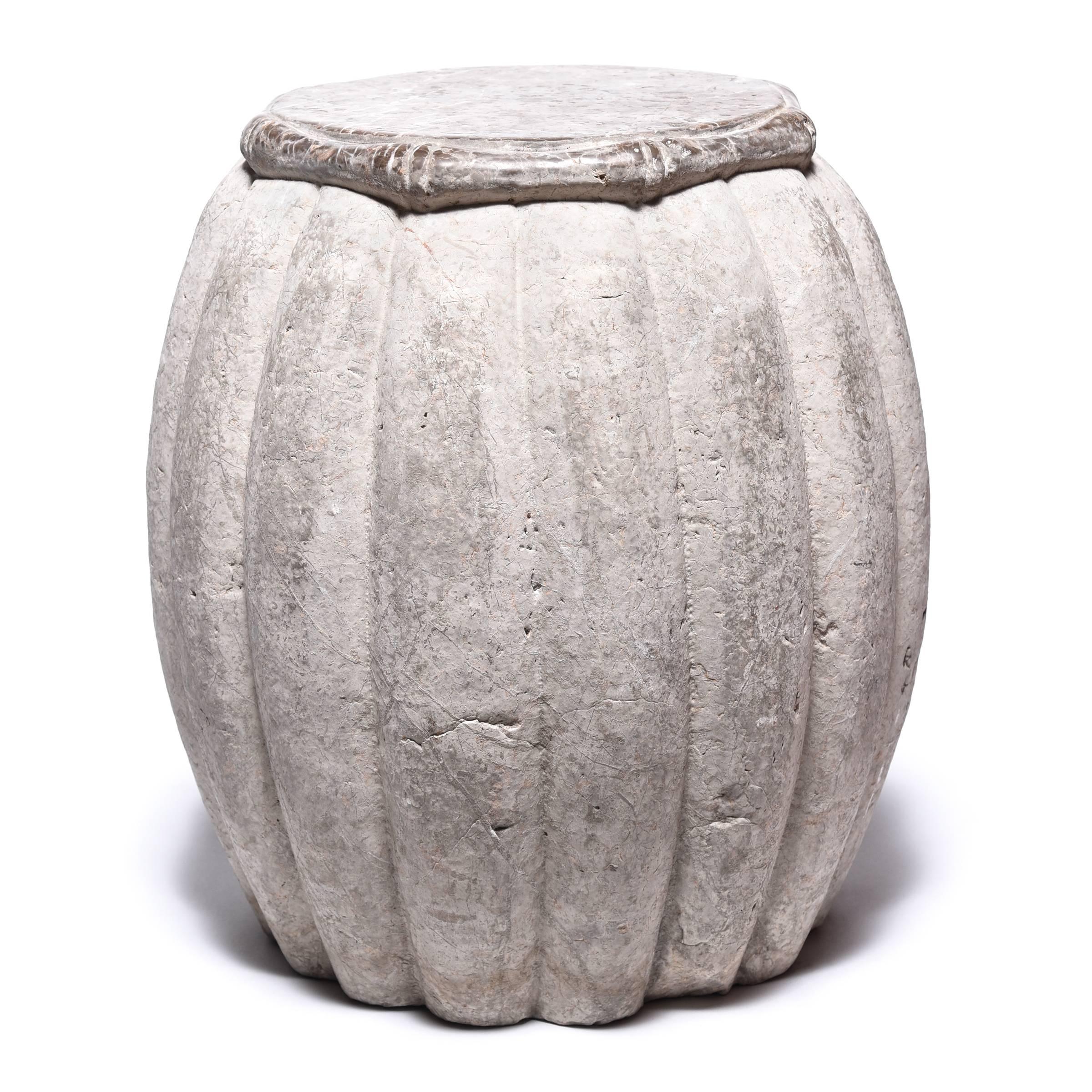 Hand-Carved Chinese Melon Form Stone Drum