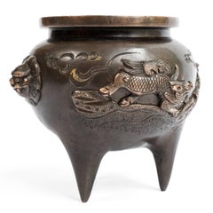 Chinese Bronze Tripod Censer with Monkeys