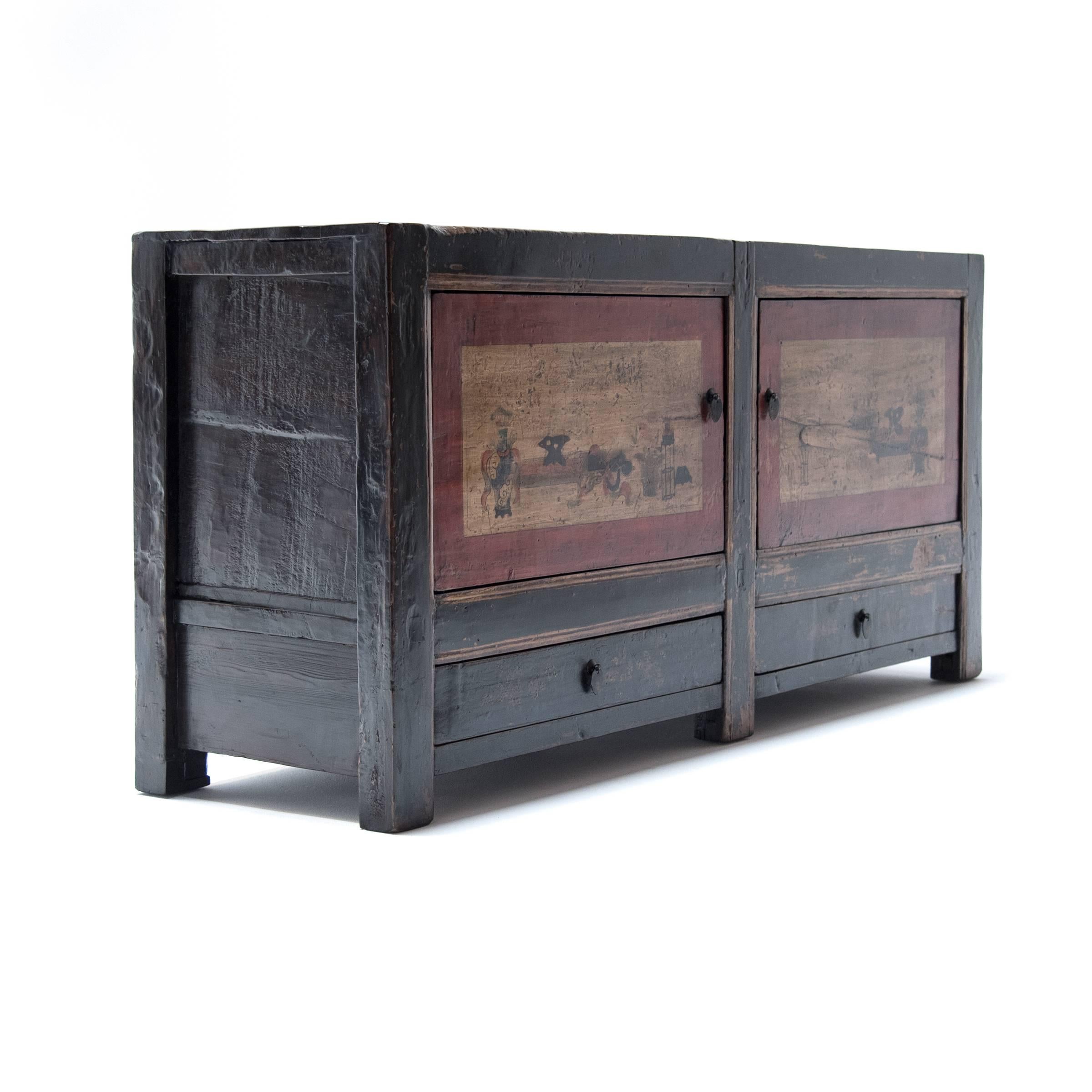 Mongolian Painted Two-Door Cabinet, c. 1850 In Good Condition In Chicago, IL