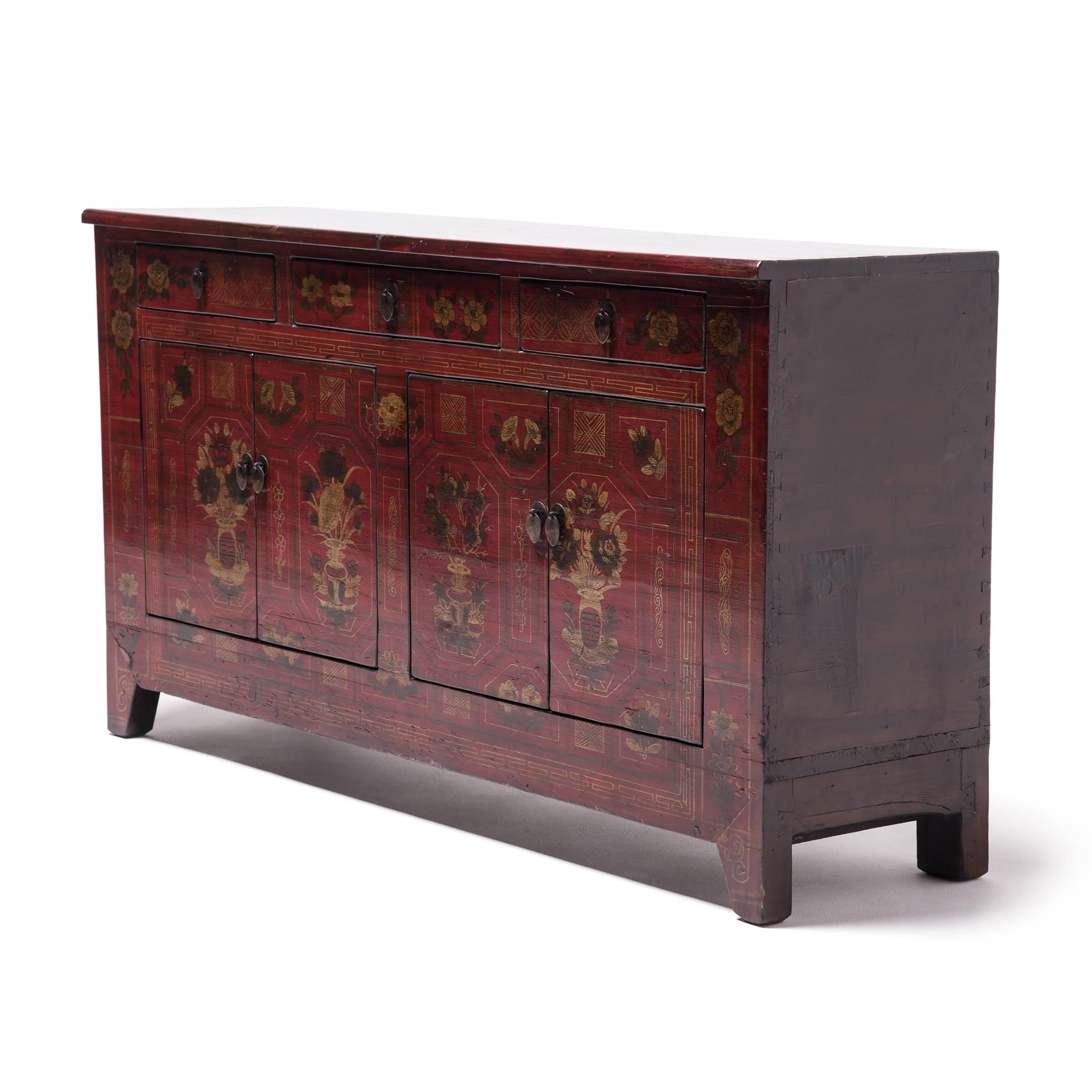 20th Century Mongolian Floral Painted Storage Chest