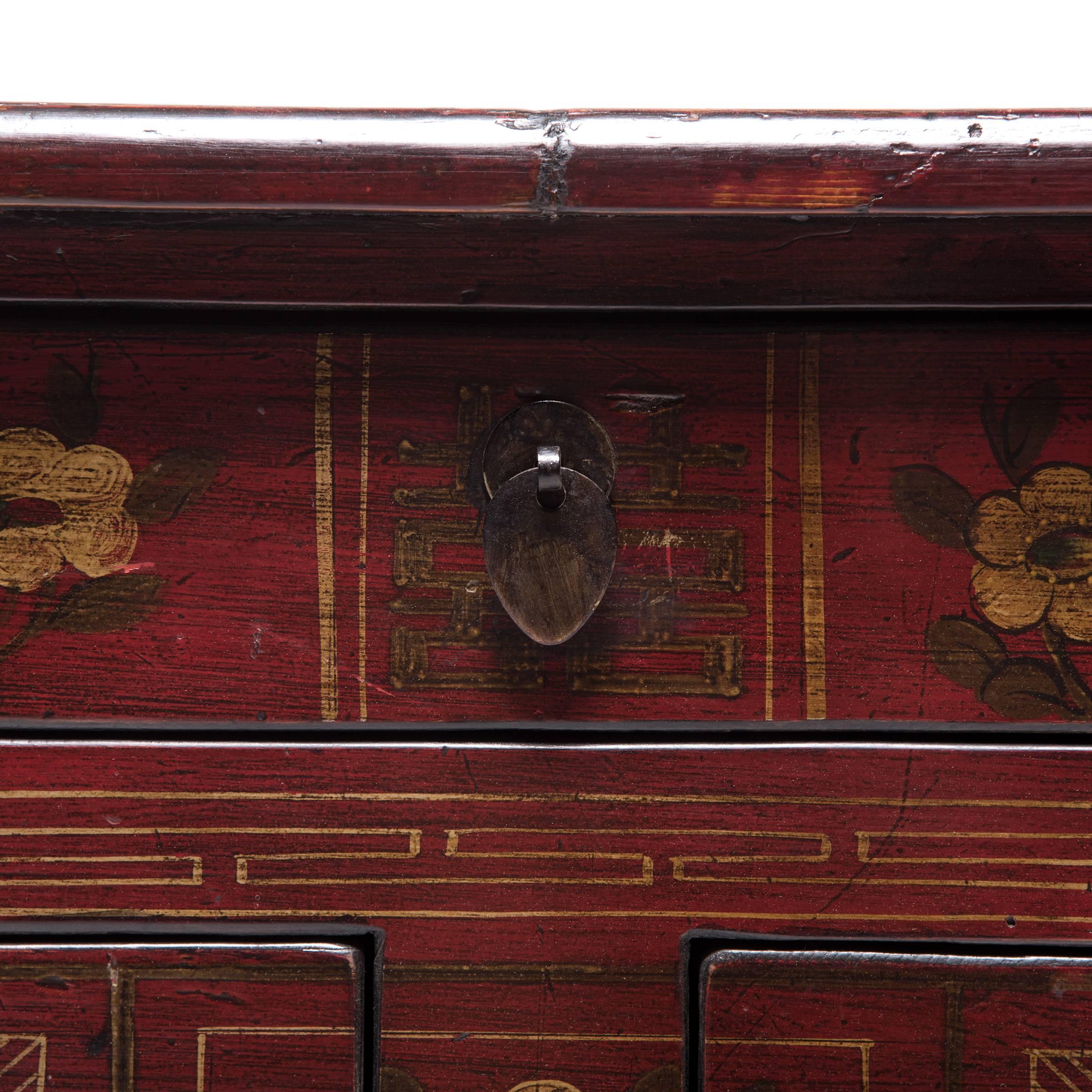 Wood Mongolian Floral Painted Storage Chest