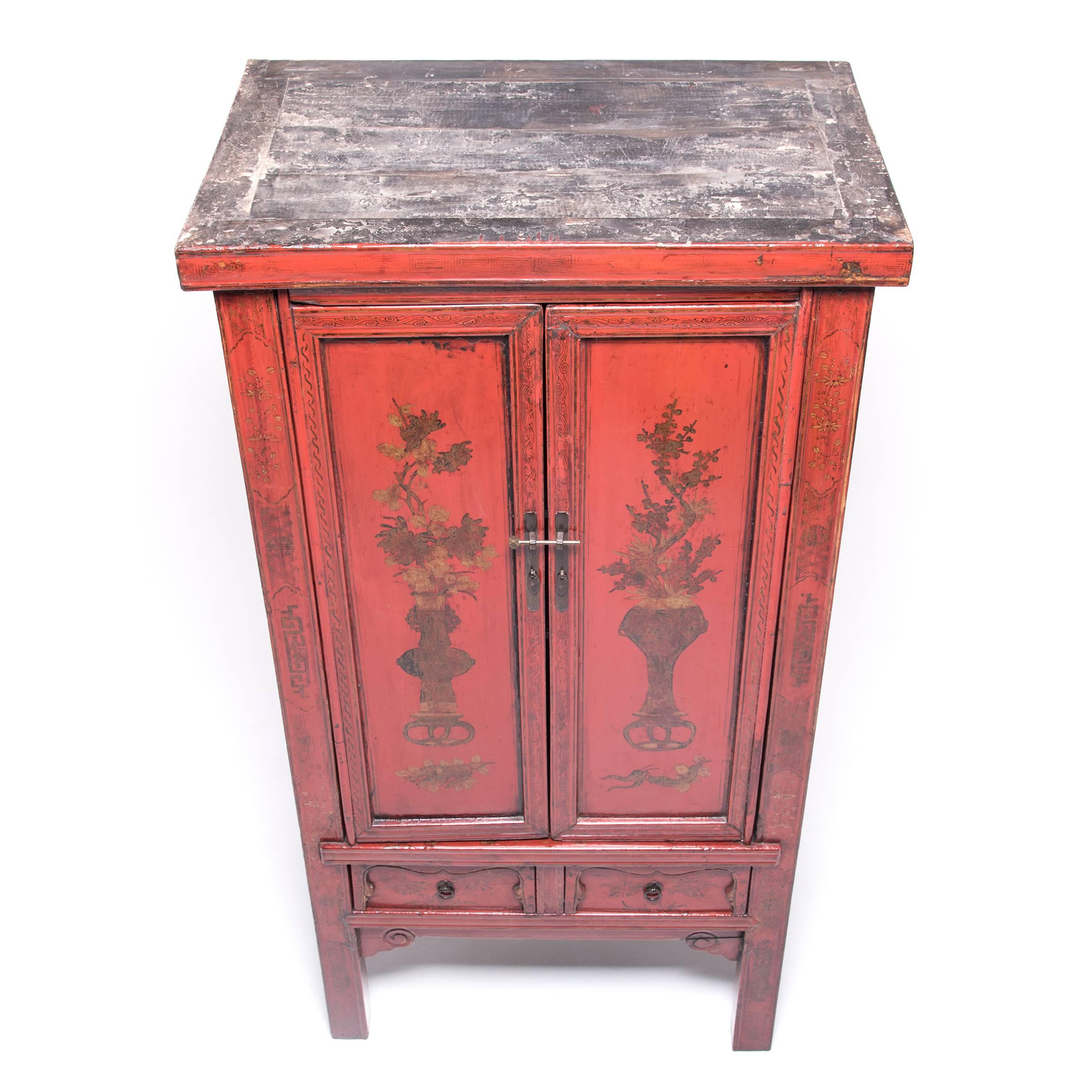 Chinese Red Lacquer Painted Cabinet, c. 1850 In Good Condition In Chicago, IL