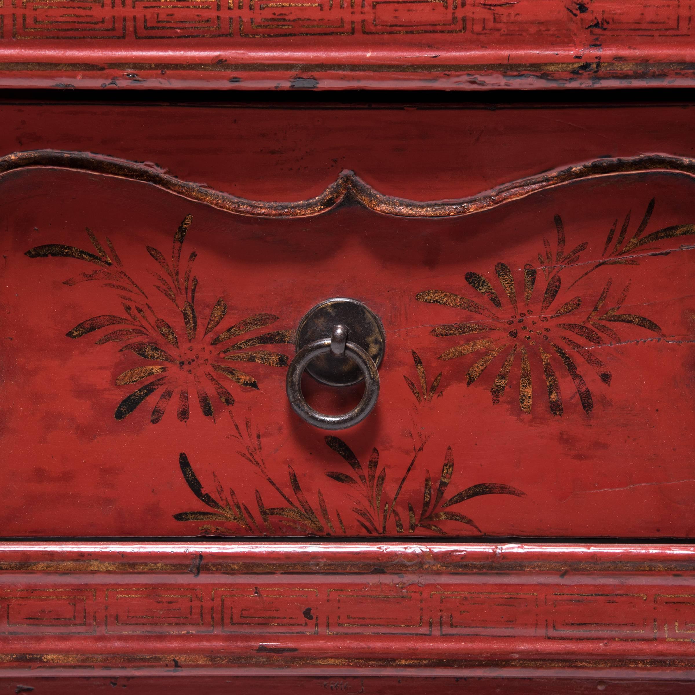 Chinese Red Lacquer Painted Cabinet, c. 1850 1