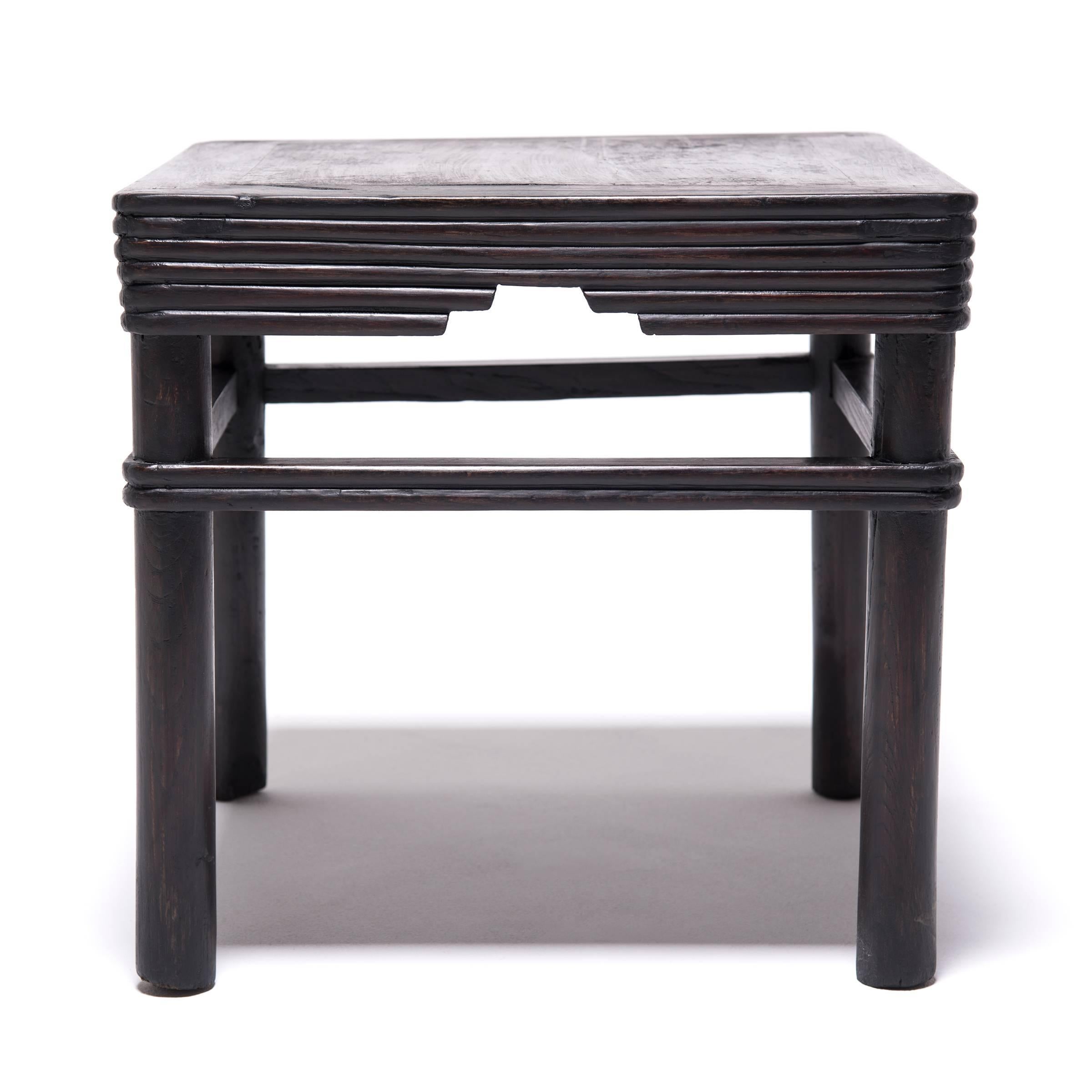Qing Chinese Black Lacquer Square Stool, c. 1850